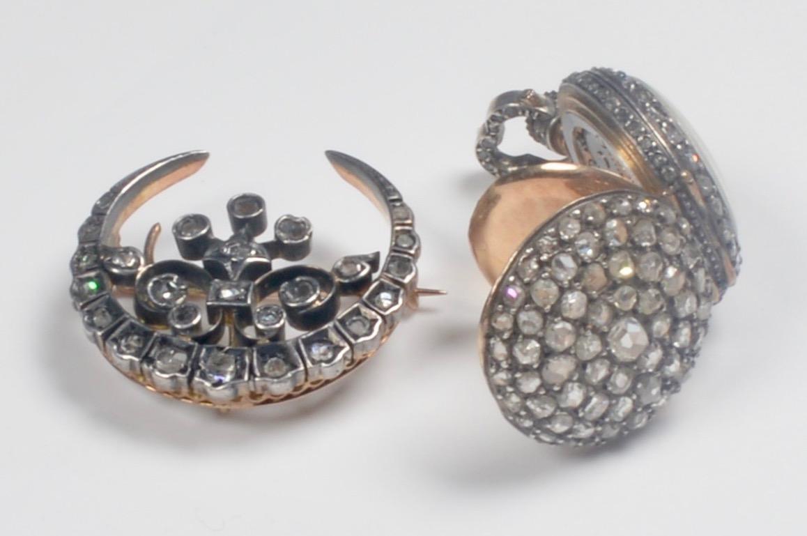 Montre et broche du mouvement suisse du XIXe siècle en diamants avec épingle en vente 10