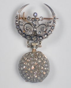 19th Century French Diamond Swiss Movement Watch and Brooch Pin