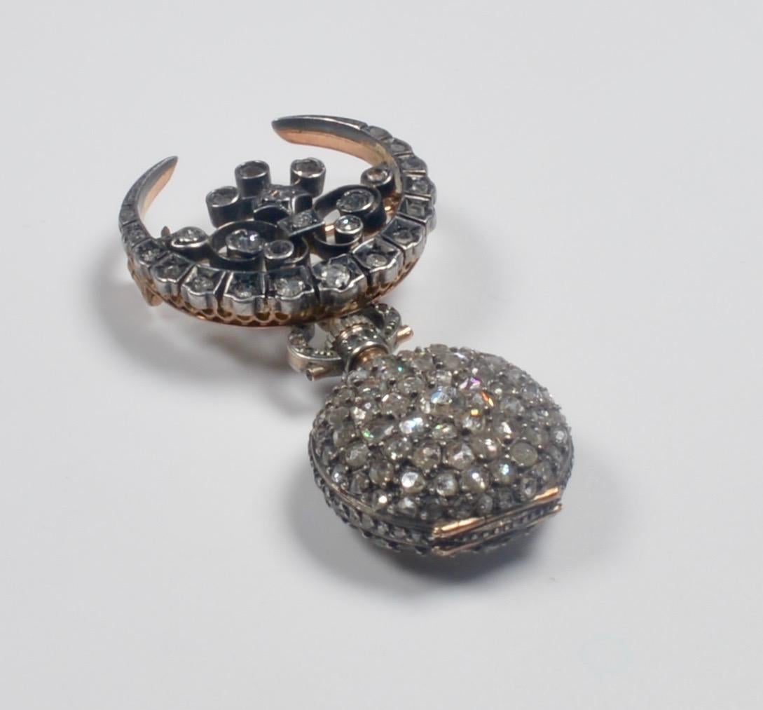 Taille rose Montre et broche du mouvement suisse du XIXe siècle en diamants avec épingle en vente