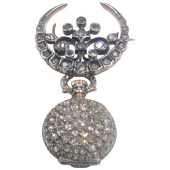 Antique 19th Century French Diamond Swiss Movement Watch and Brooch Pin