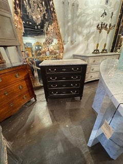 19th Century French Directoire Black Lacquered Chest with Marble Top