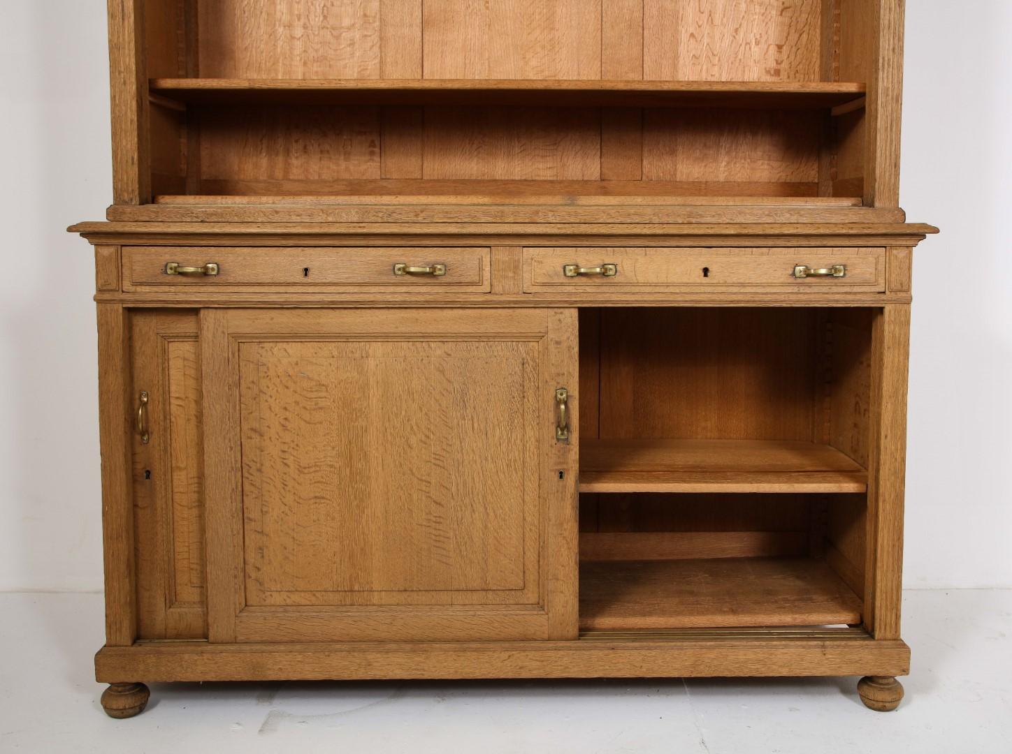 Brass 19th Century French Directoire Bleached Oak Bookcase For Sale