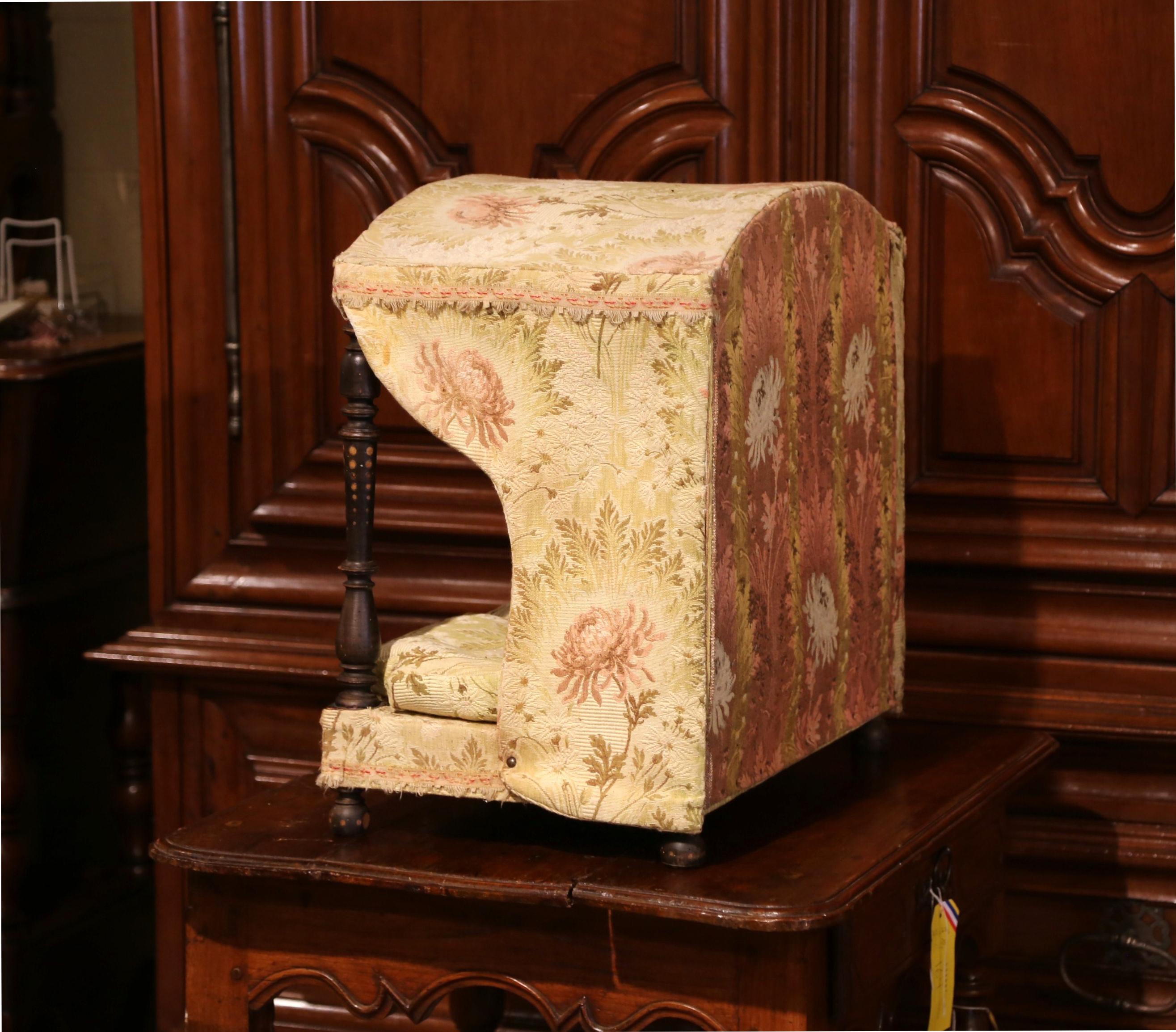 19th Century French Directoire Carved Oak Four-Post Dog House and Vintage Fabric 1