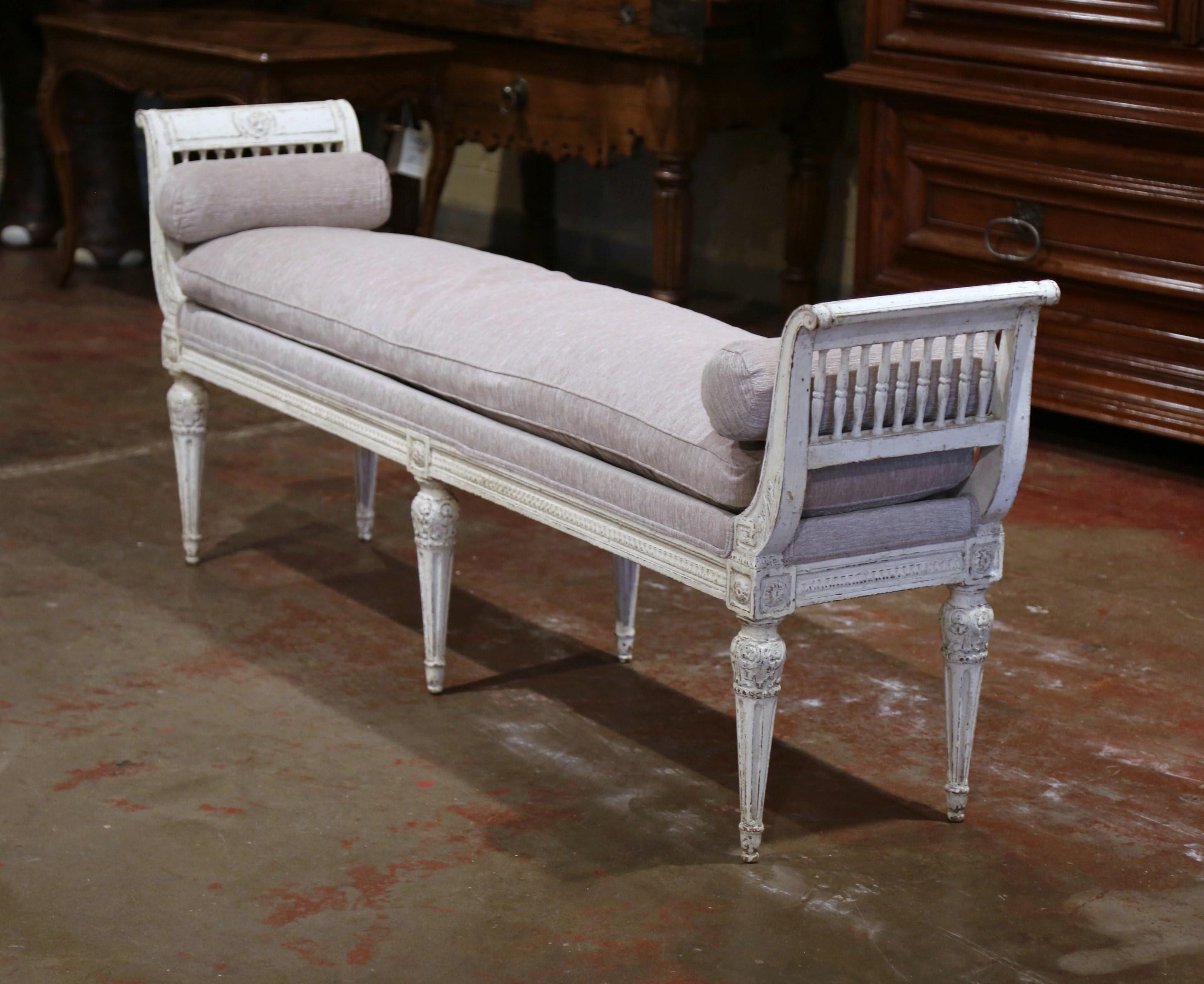 19th Century French Directoire Carved Painted Banquette with Back and
