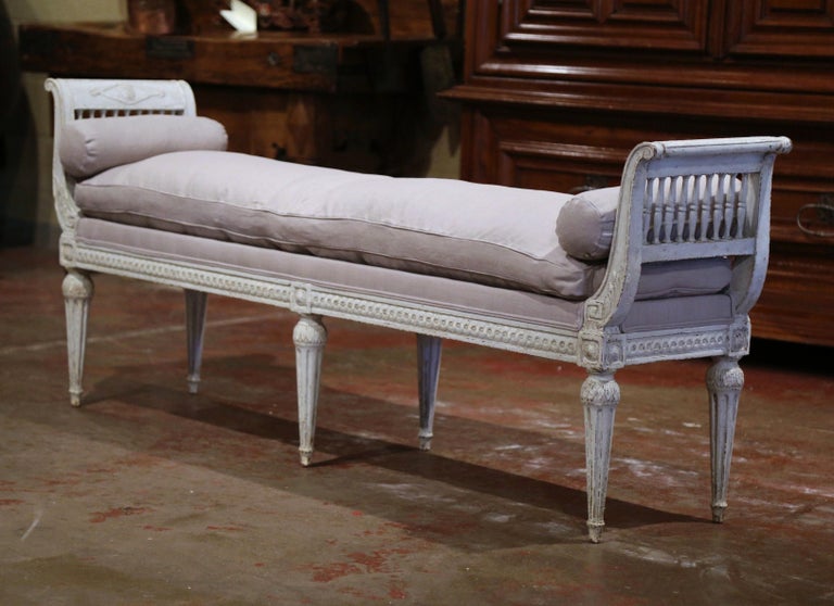 19th Century French Directoire Carved Painted Upholstered