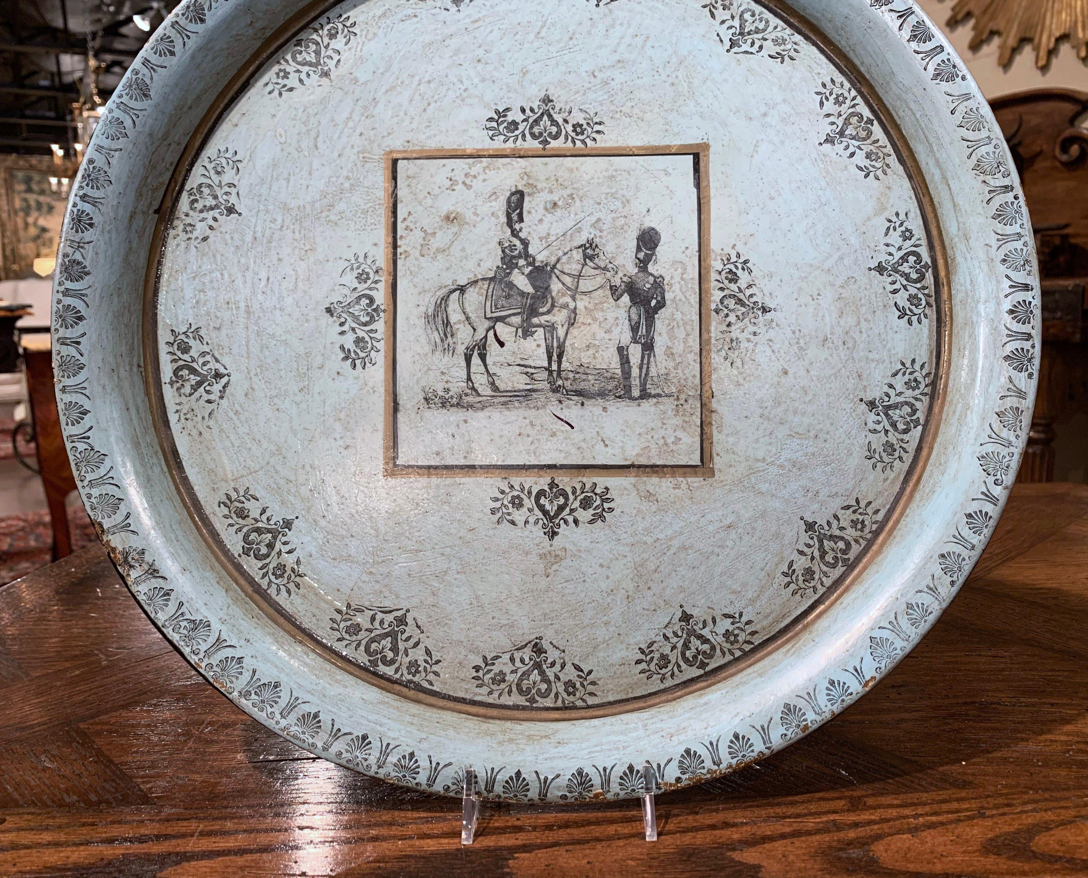 19th Century French Directoire Grey and Black Painted Tole Tray In Excellent Condition In Dallas, TX