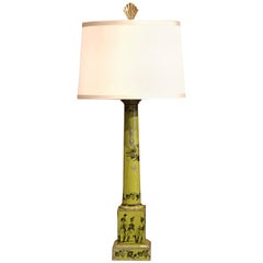 19th Century French Directoire Hand Painted Green and Black Tole Table Lamp