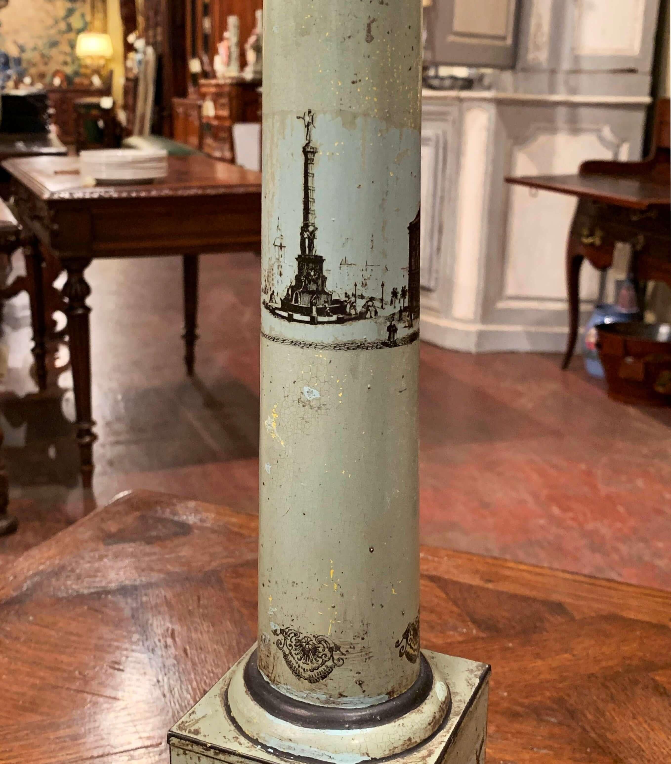 Lampe de table Directoire française du 19ème siècle peinte à la main en tôle verte et blanche en vente 3