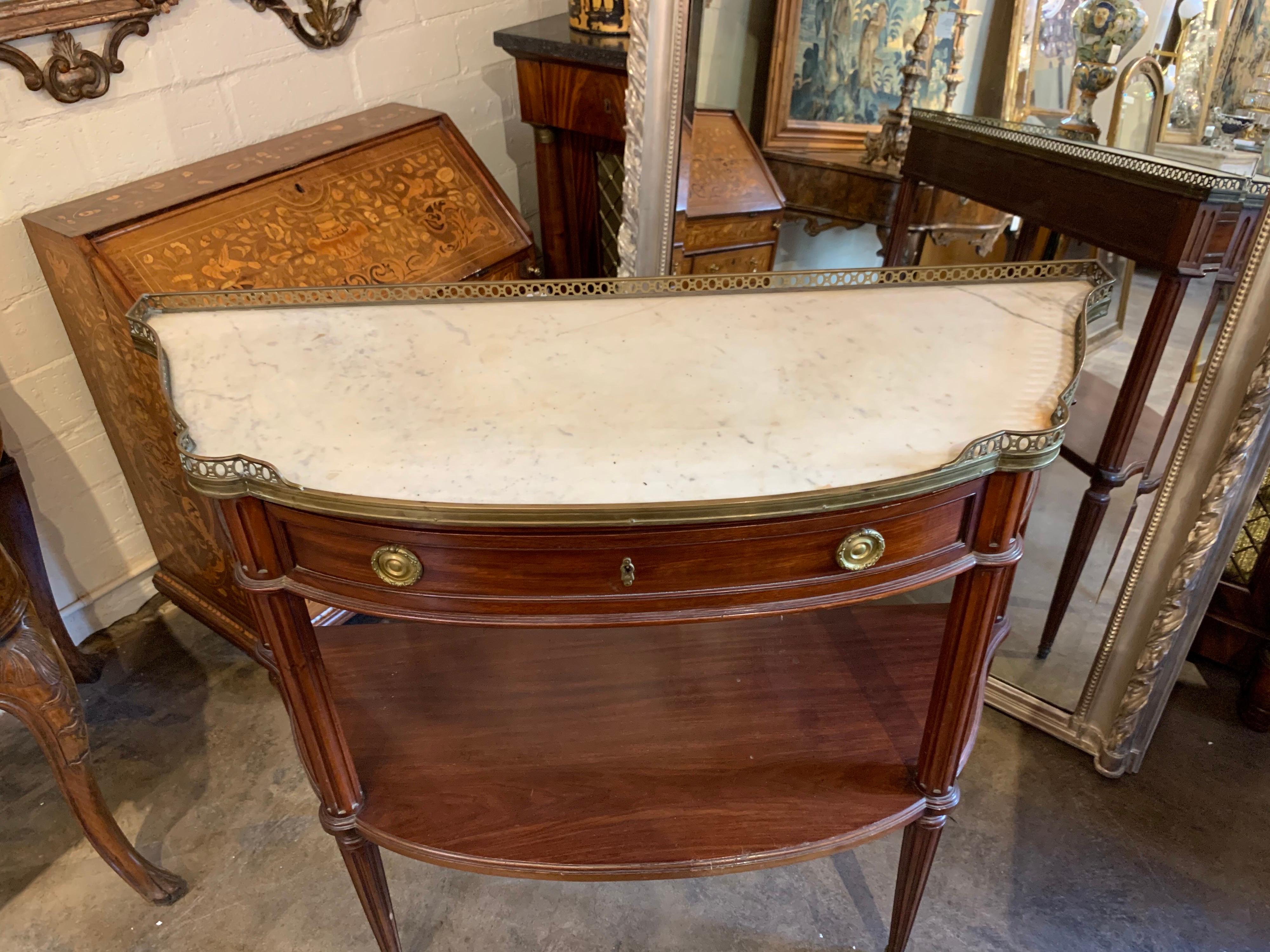 19th Century French Directoire Mahogany Console with Carrara Marble Top In Good Condition In Dallas, TX