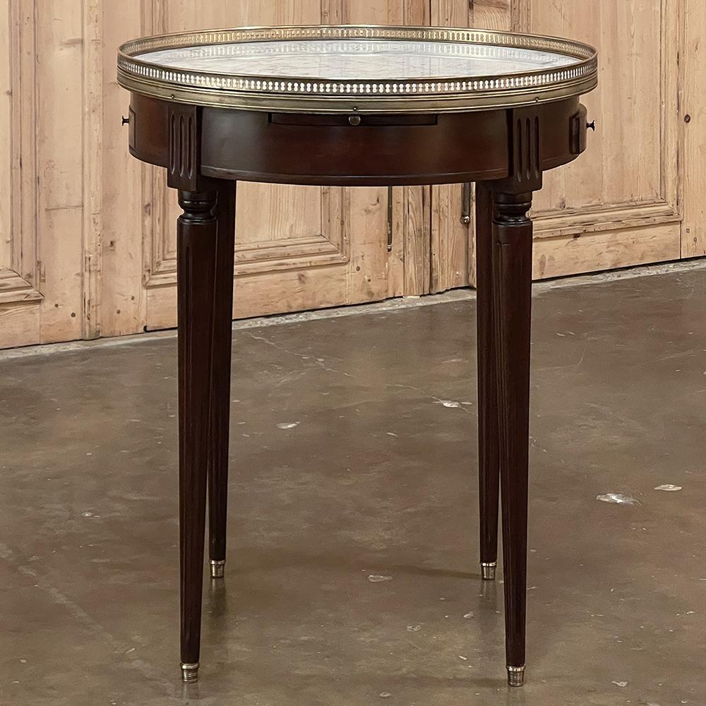 Hand-Crafted 19th Century, French Directoire Mahogany Marble Top End Table For Sale