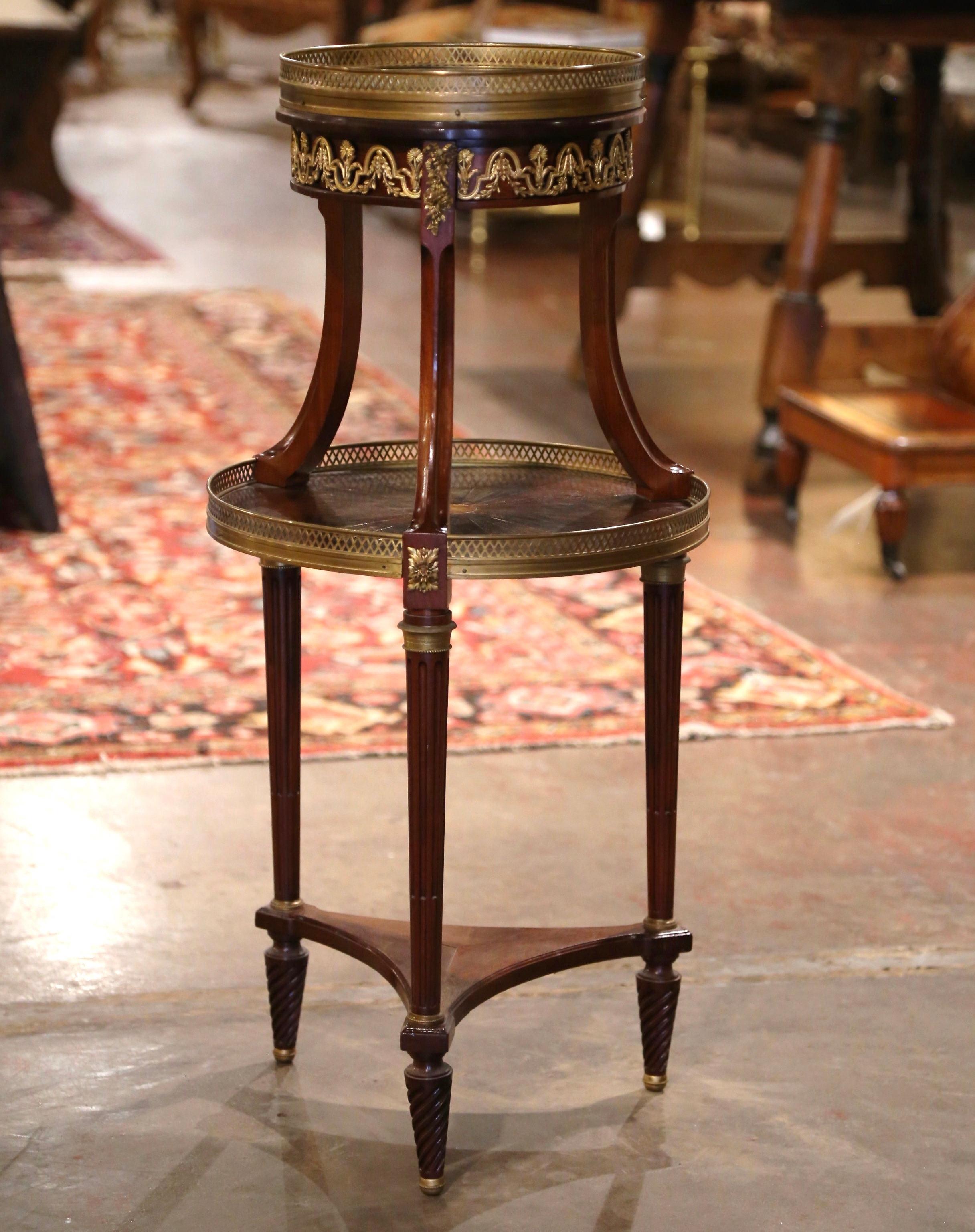 Brass 19th Century French Directoire Marble Top Mahogany Two-Tier Bouillotte Table For Sale