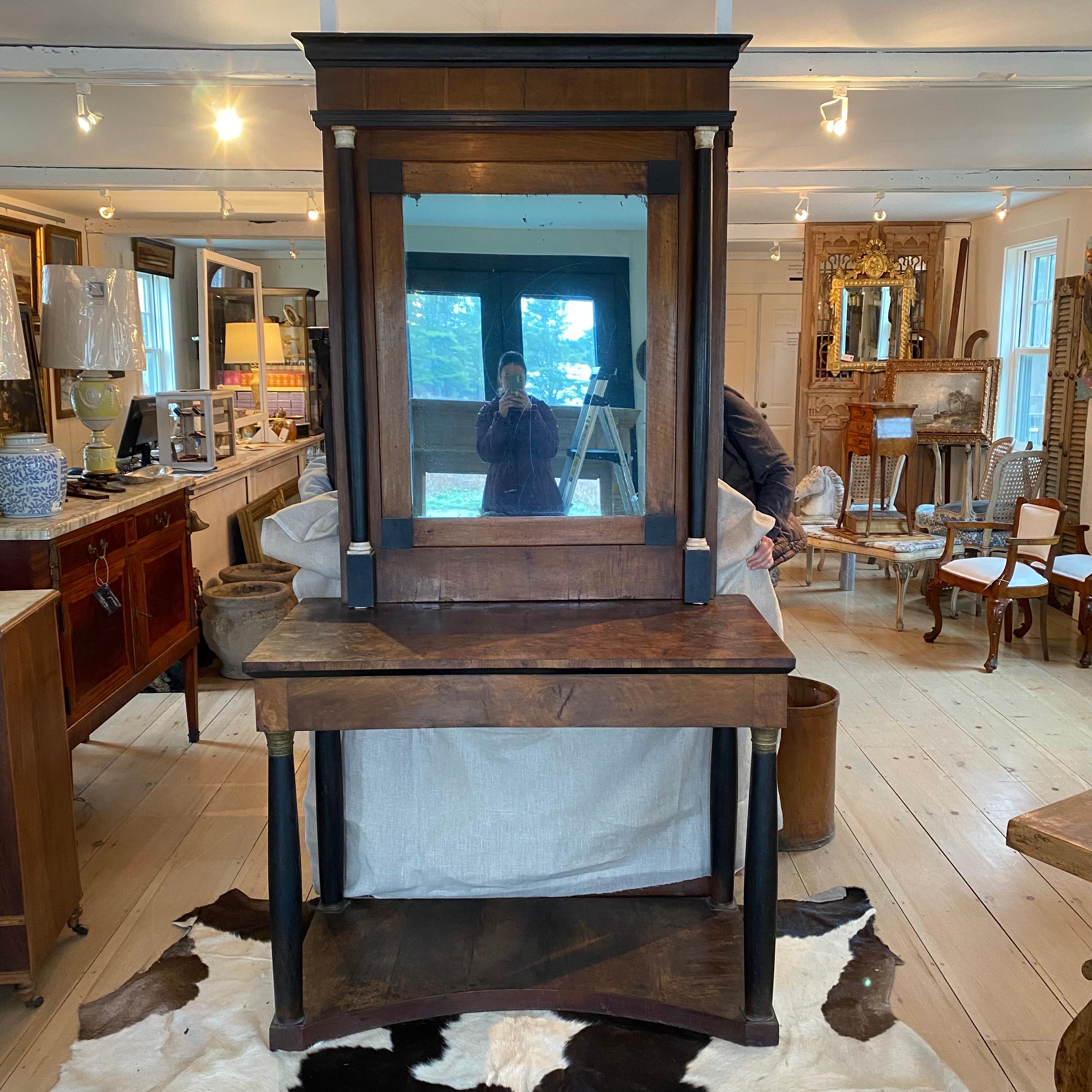 19th Century French Directoire Mirror and Console with Ebony Columns For Sale 1