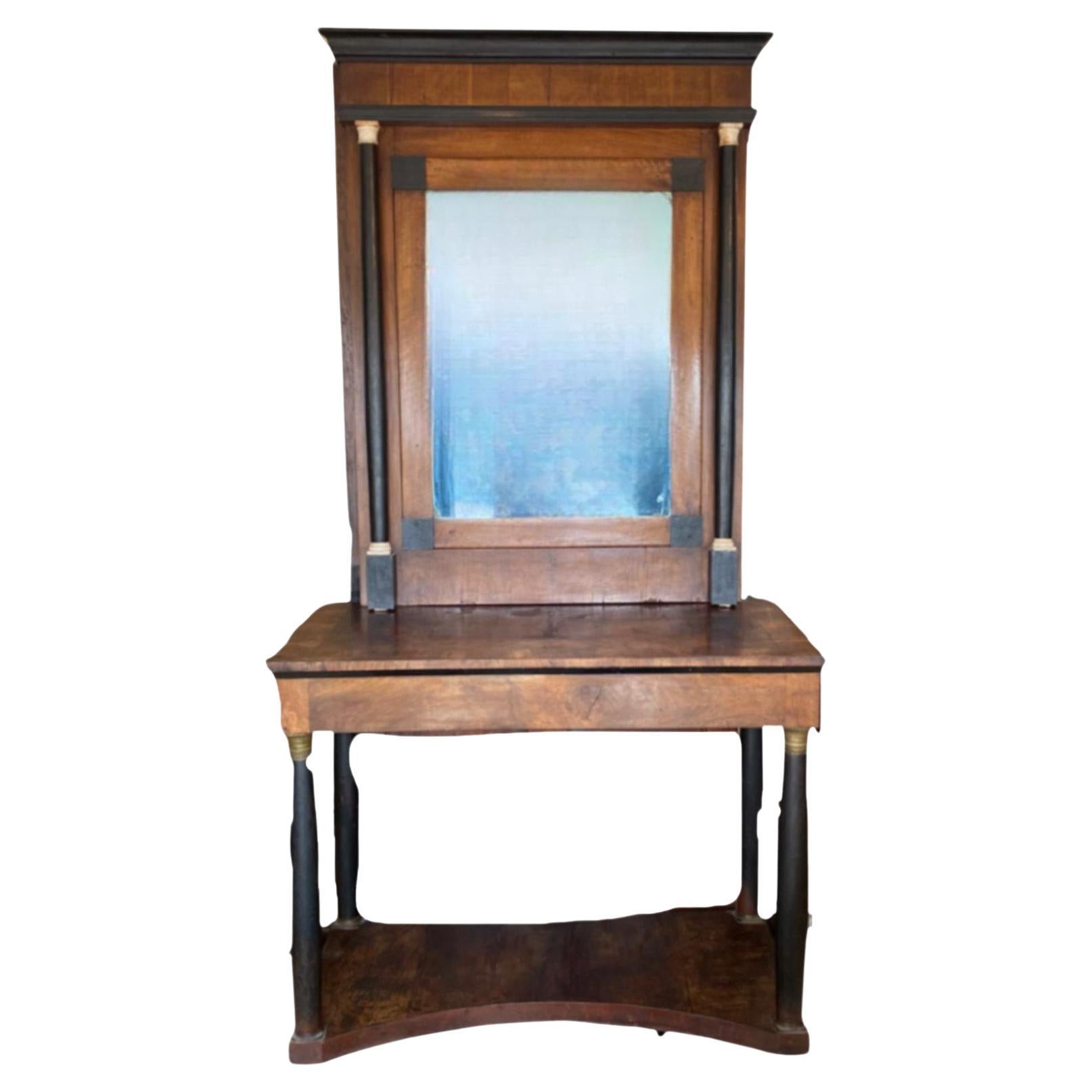19th Century French Directoire Mirror and Console with Ebony Columns For Sale