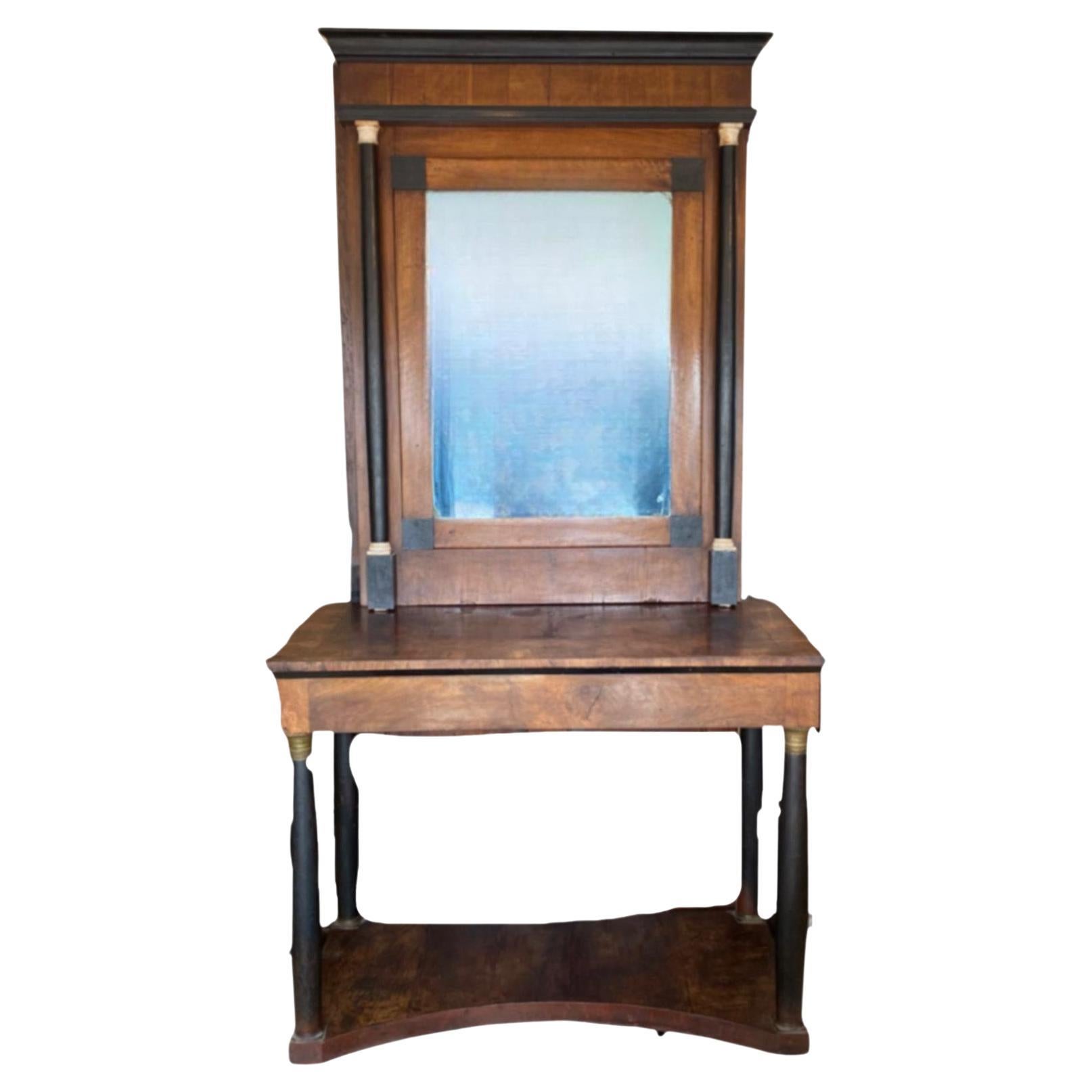 19th Century French Directoire Mirror and Console with Ebony Columns