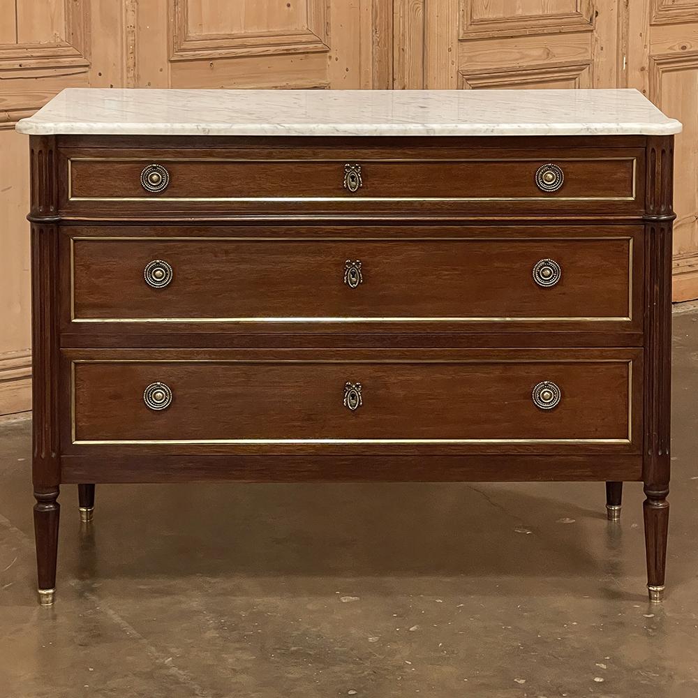 Hand-Crafted 19th Century French Directoire Neoclassical Mahogany Marble Top Commode