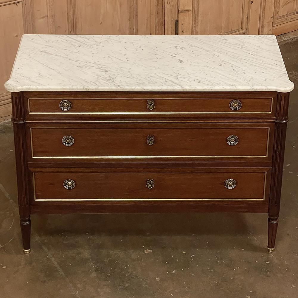Late 19th Century 19th Century French Directoire Neoclassical Mahogany Marble Top Commode