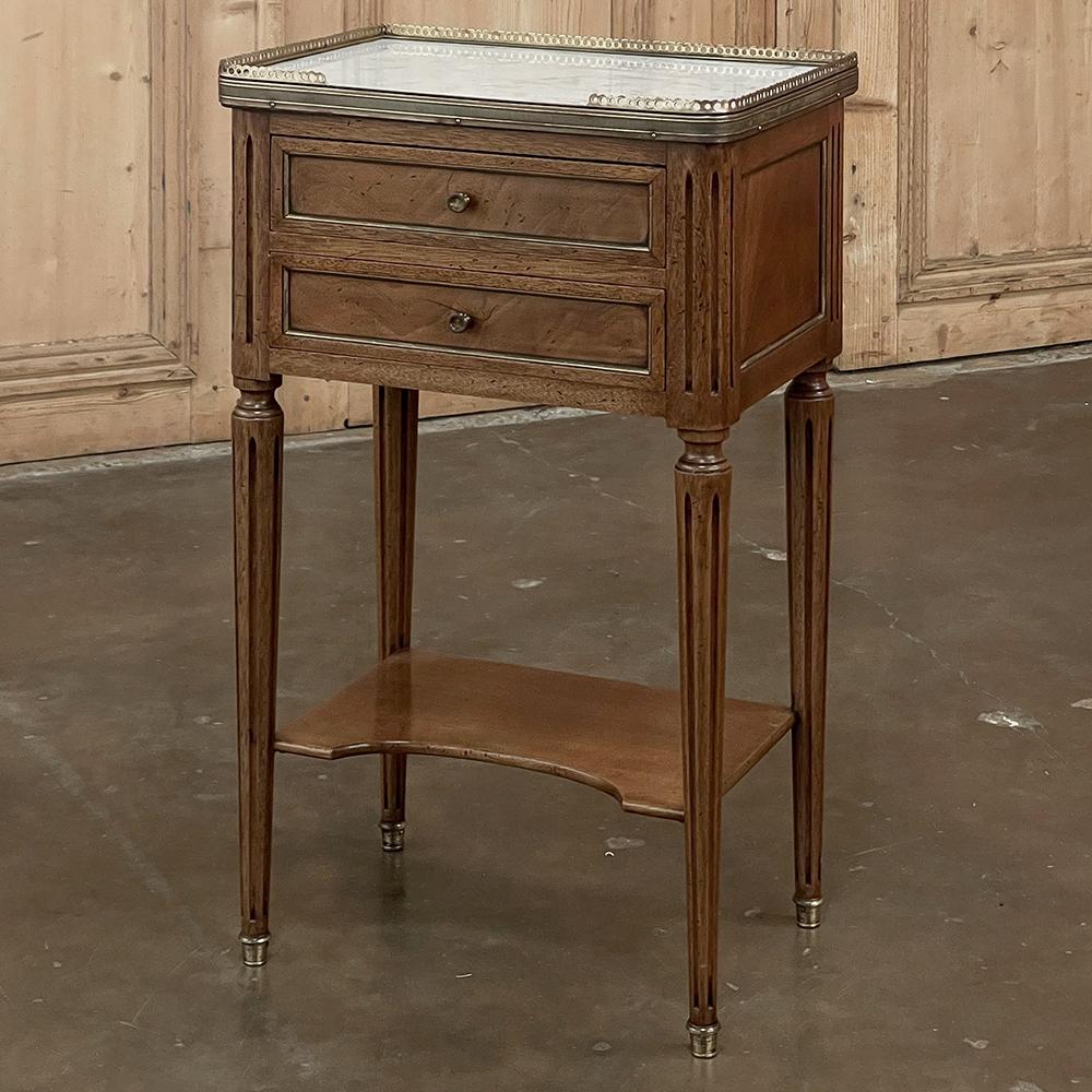 Hand-Crafted 19th Century French Directoire Neoclassical Marble Top Nightstand ~ End Table For Sale