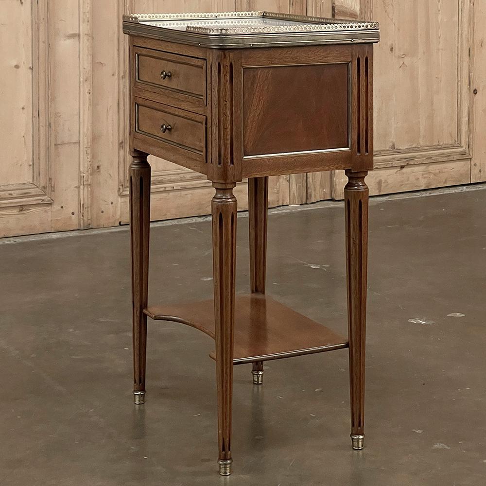 19th Century French Directoire Neoclassical Marble Top Nightstand ~ End Table In Good Condition For Sale In Dallas, TX