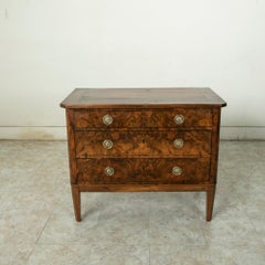 19th Century French Directoire Small Scale Book Matched Walnut Chest or Commode