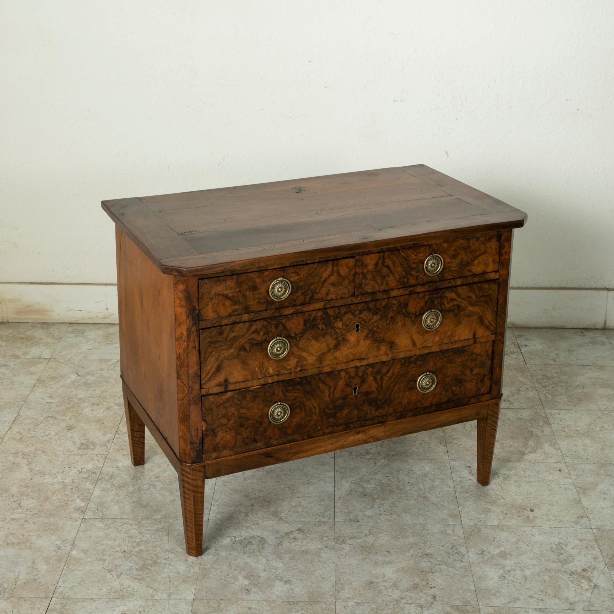 19th Century French Directoire Small Scale Book Matched Walnut Chest or Commode In Good Condition In Fayetteville, AR