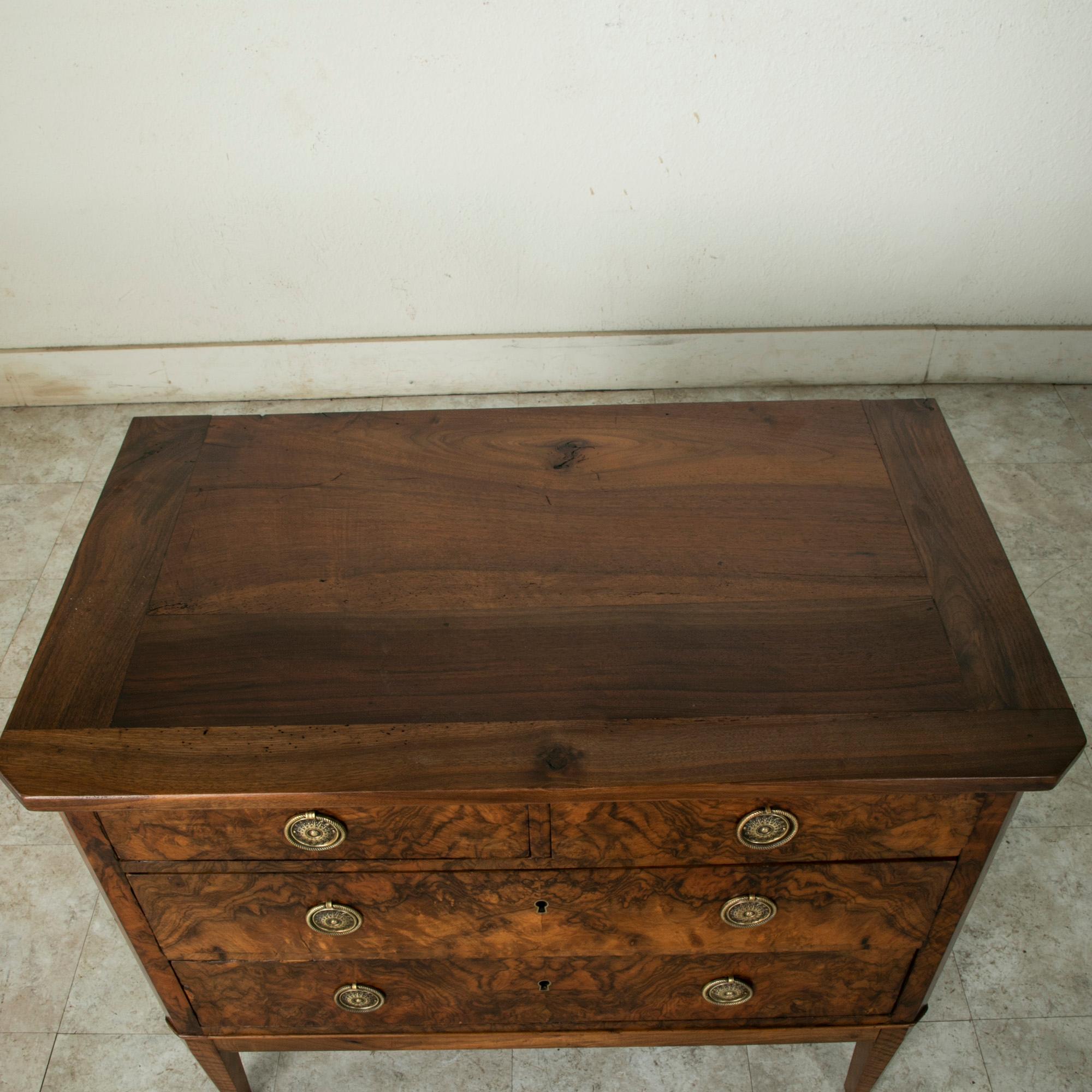 19th Century French Directoire Small Scale Book Matched Walnut Chest or Commode 4