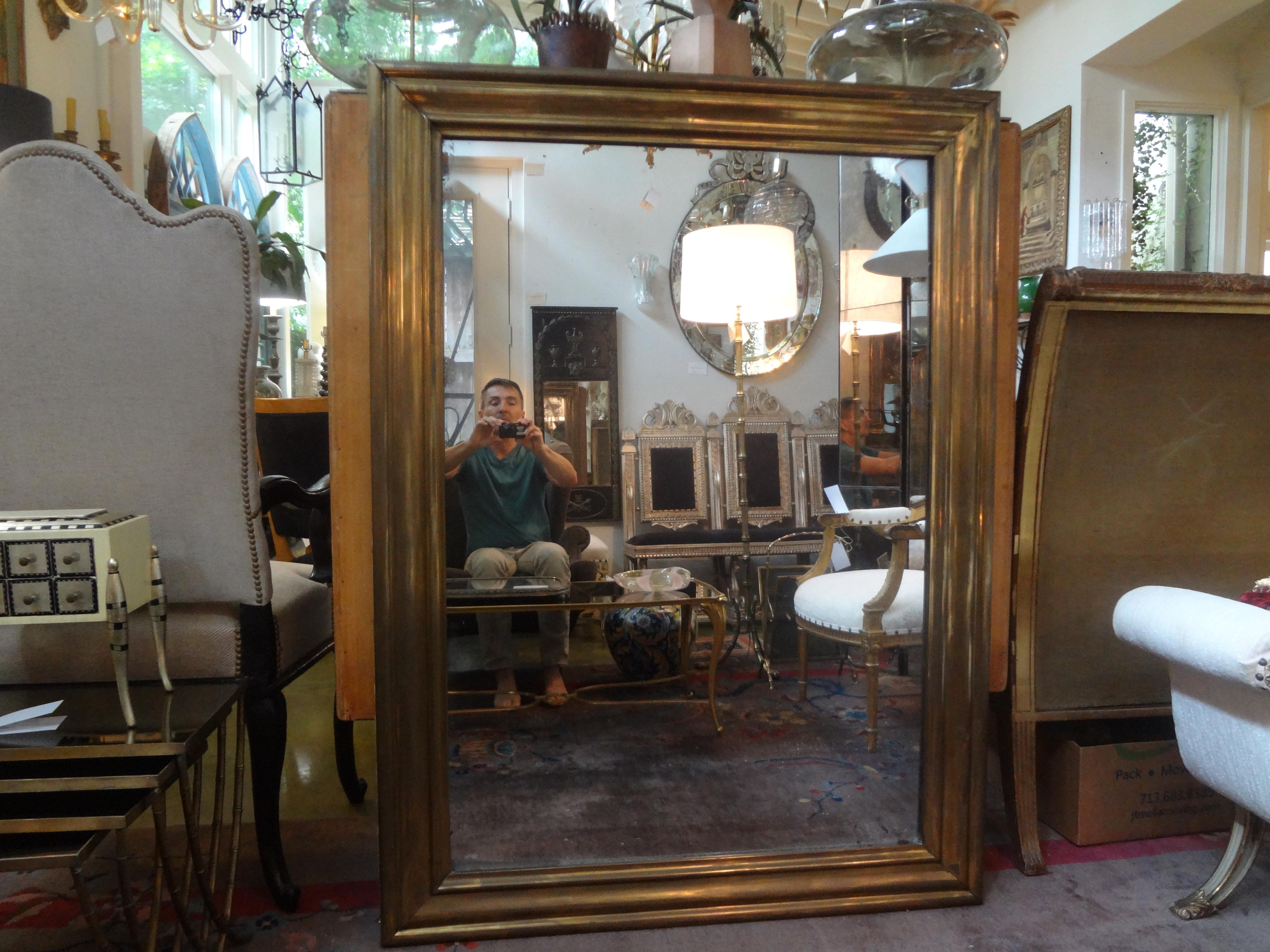 19th Century French Directoire Style Brass Mirror In Good Condition In Houston, TX