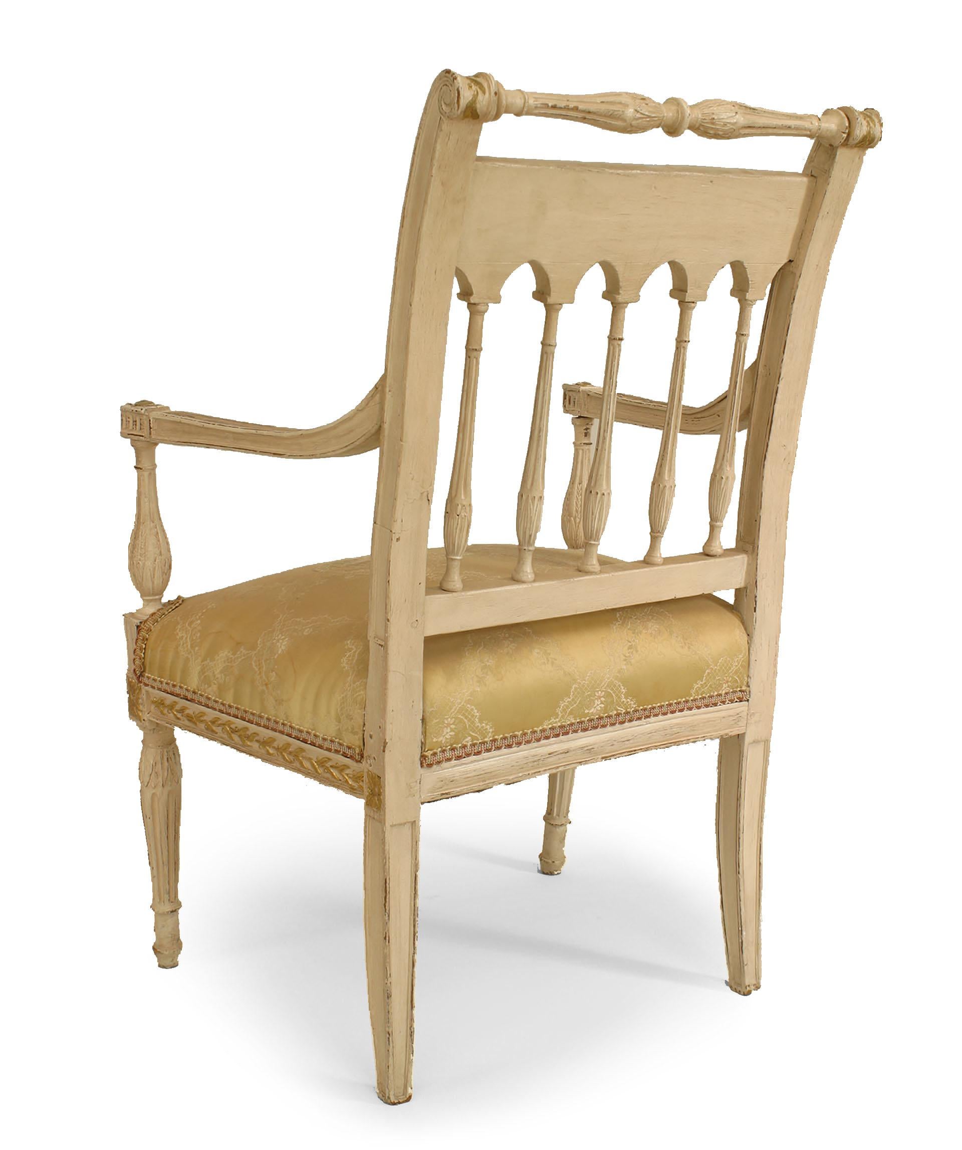 Painted 19th Century French Directoire Style Gilt Arm Chair For Sale