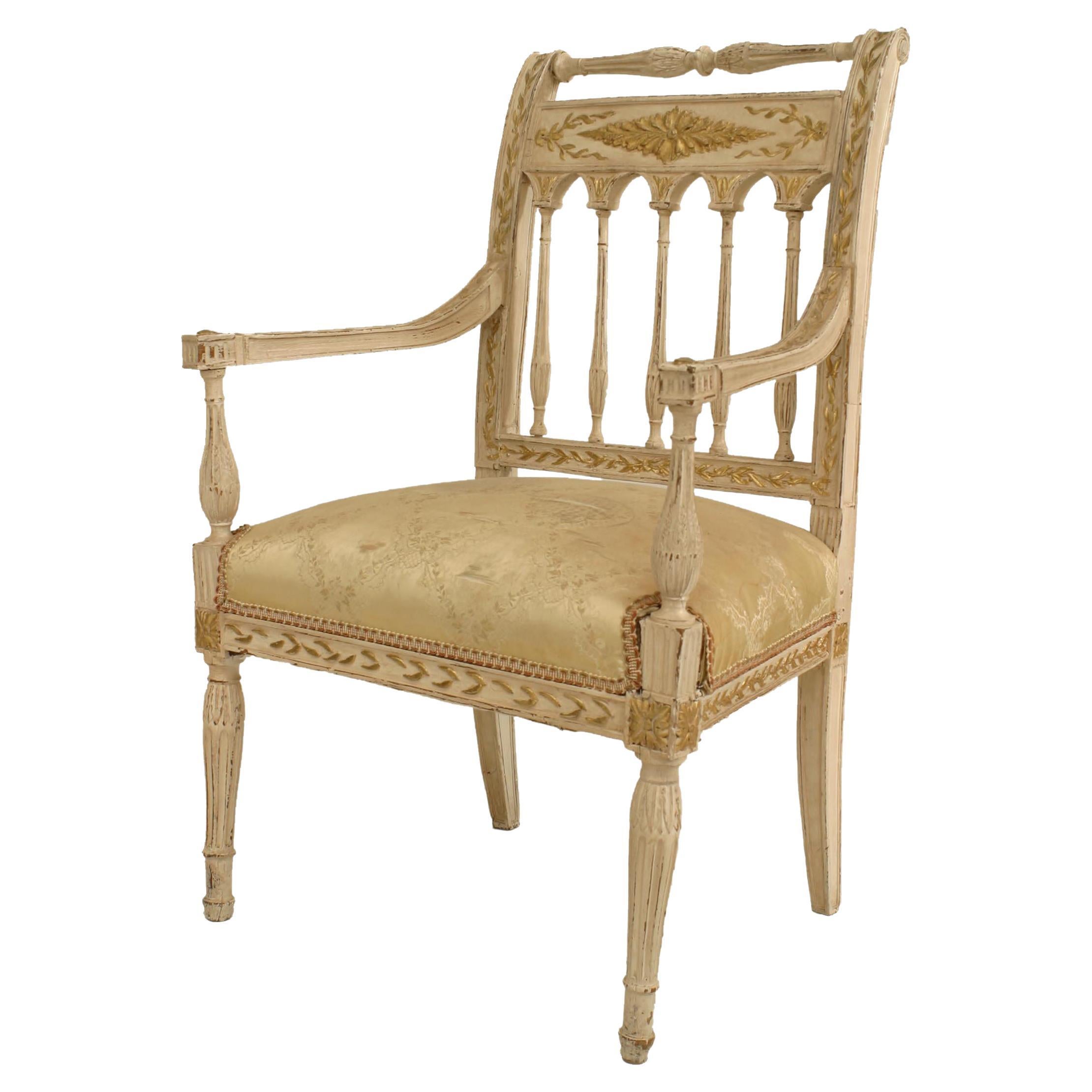 19th Century French Directoire Style Gilt Arm Chair For Sale