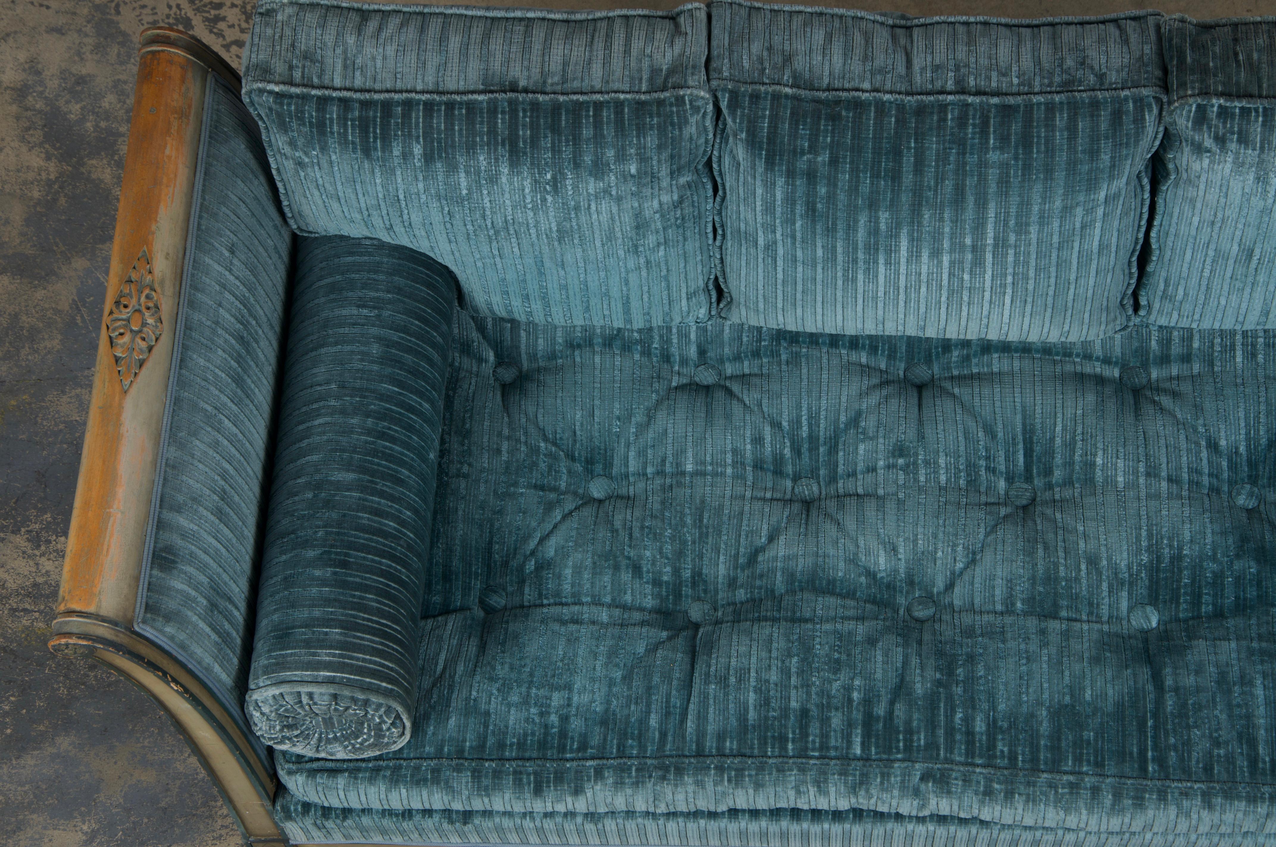 19th Century French Directoire Style Painted Daybed in Blue Velvet 7