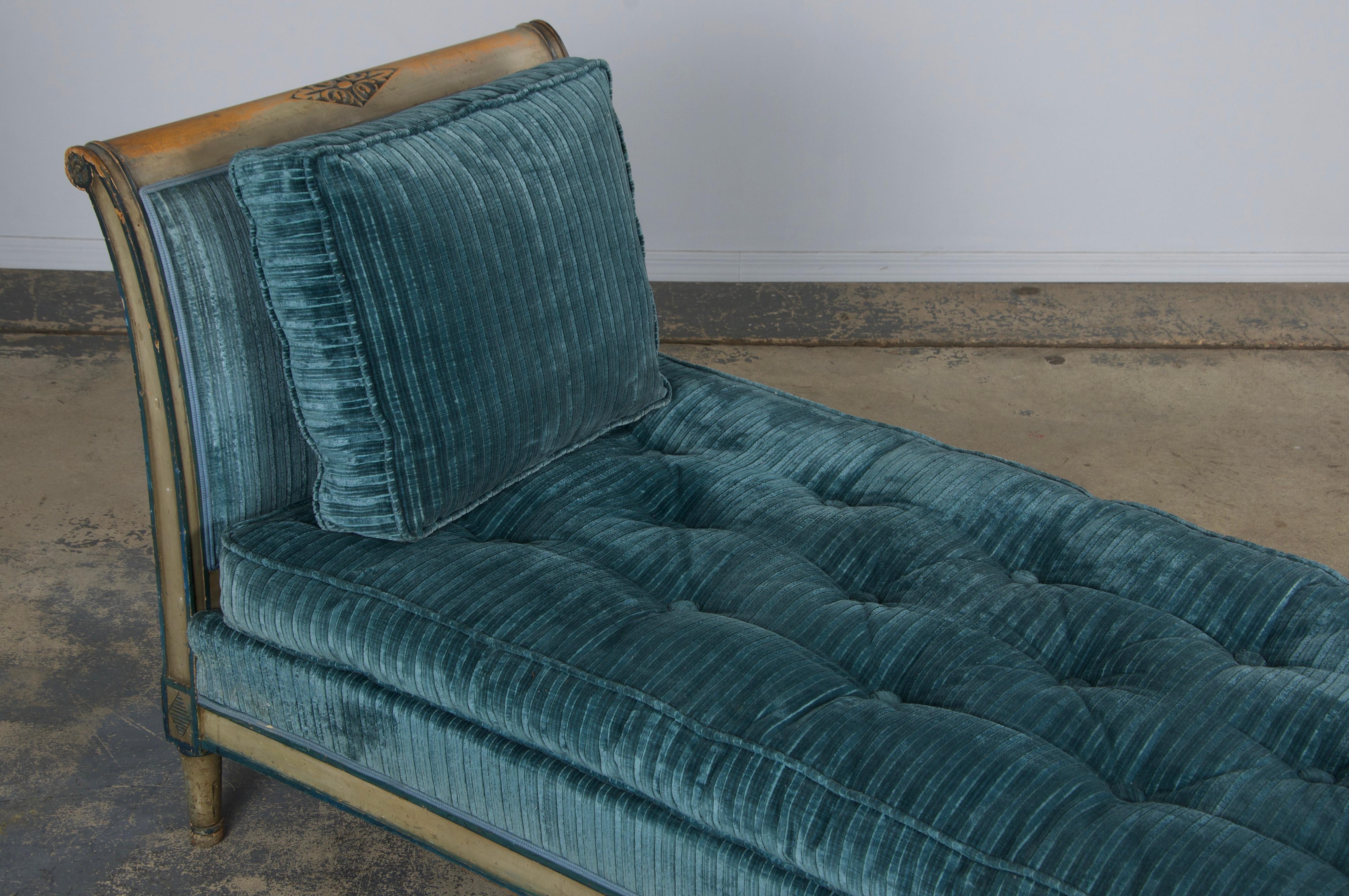 19th Century French Directoire Style Painted Daybed in Blue Velvet 13