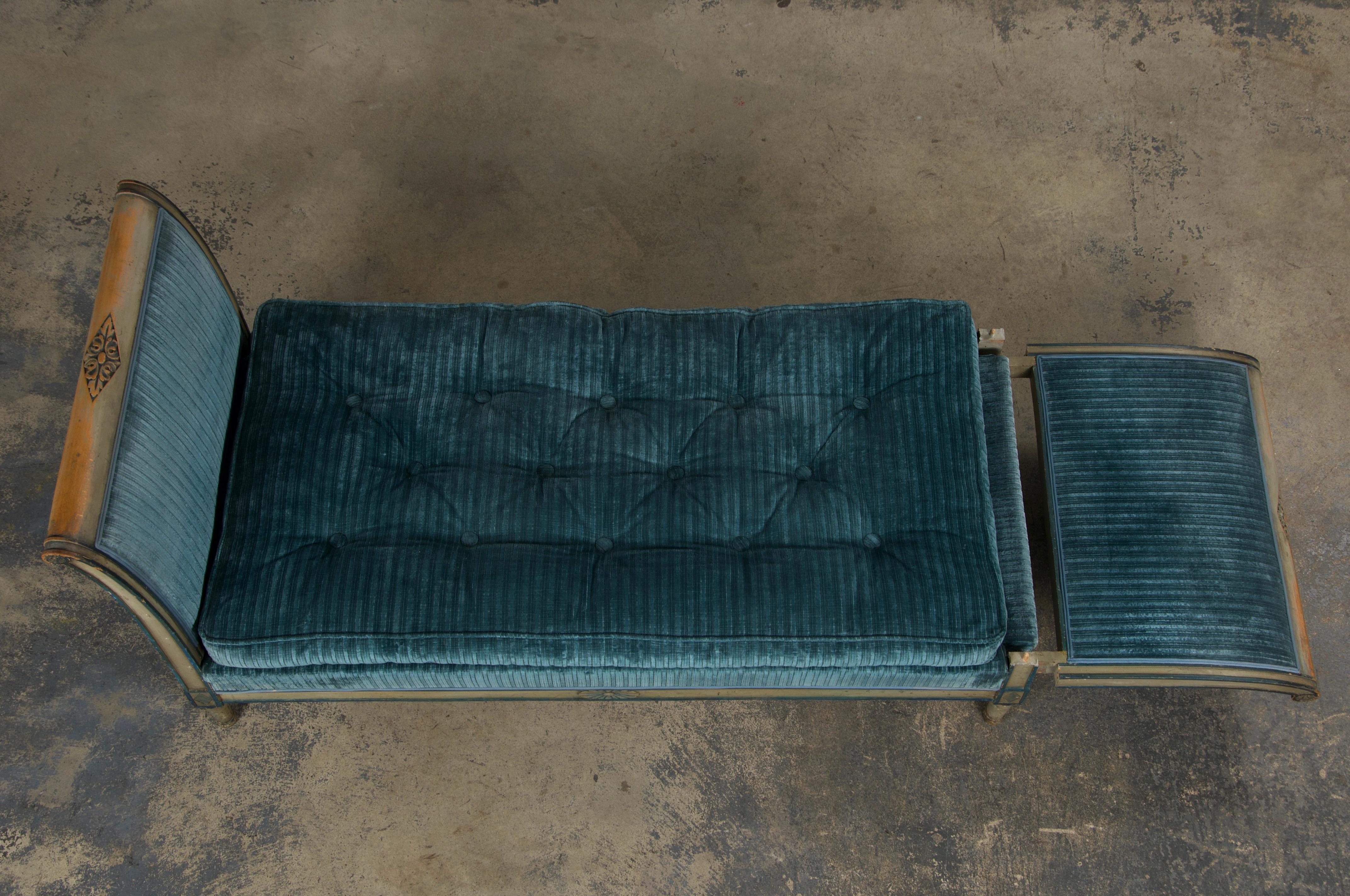 19th Century French Directoire Style Painted Daybed in Blue Velvet 16