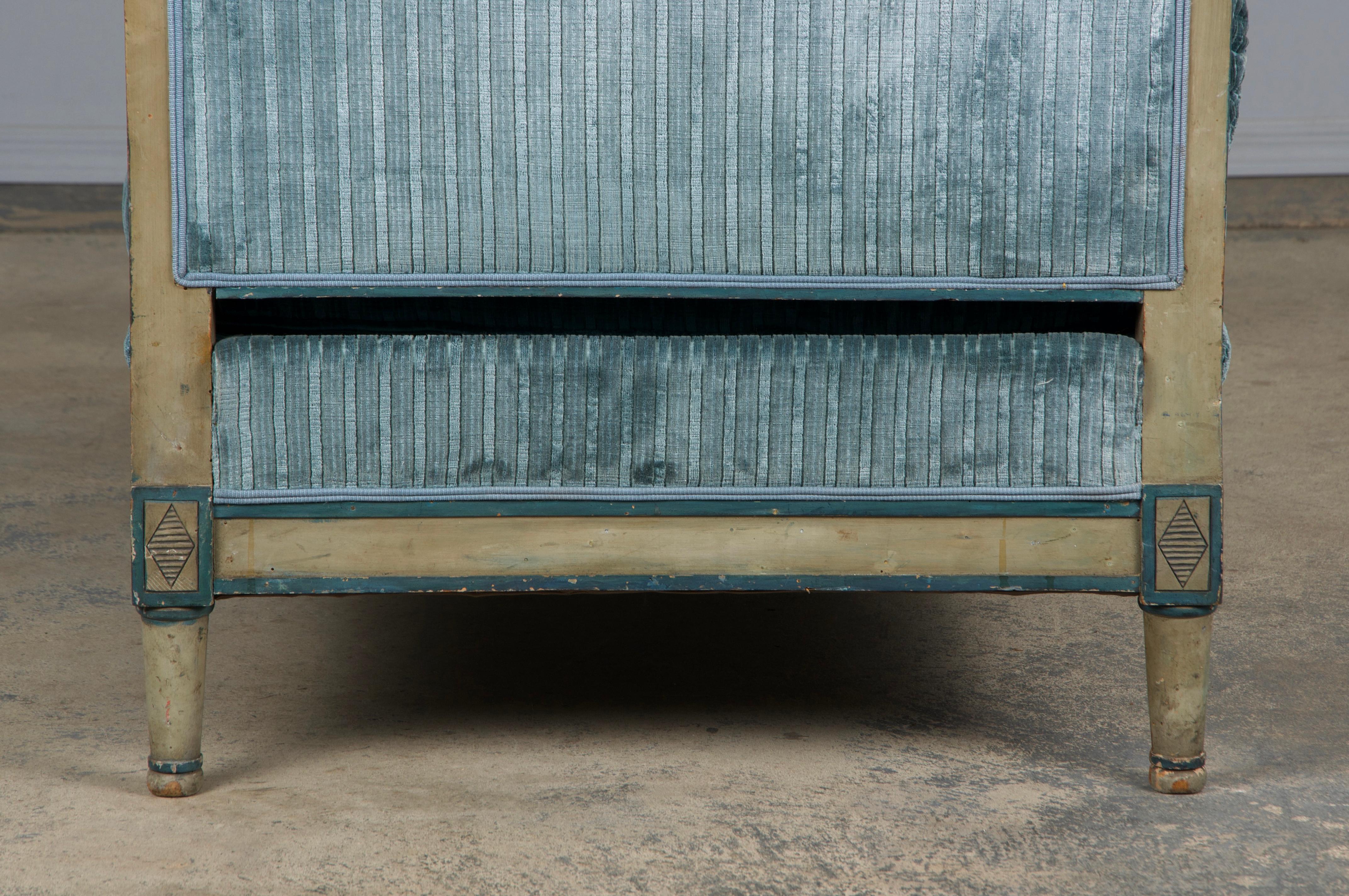 19th Century French Directoire Style Painted Daybed in Blue Velvet 4