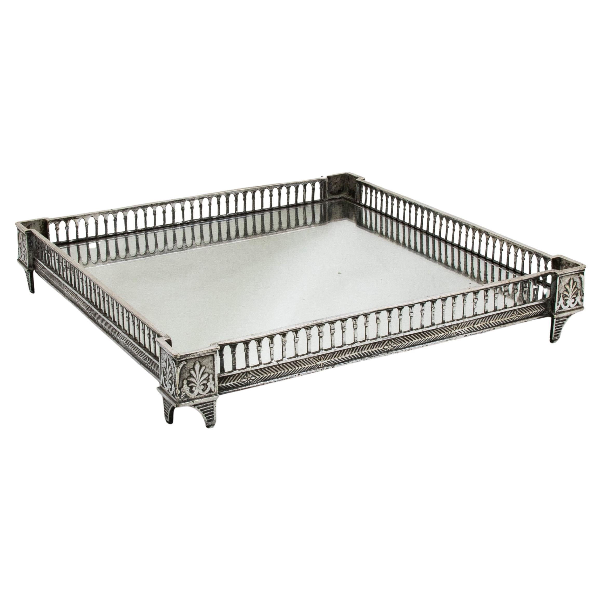 19th Century French Directoire Style Silver Plate Mirrored Surtout de Table Tray For Sale