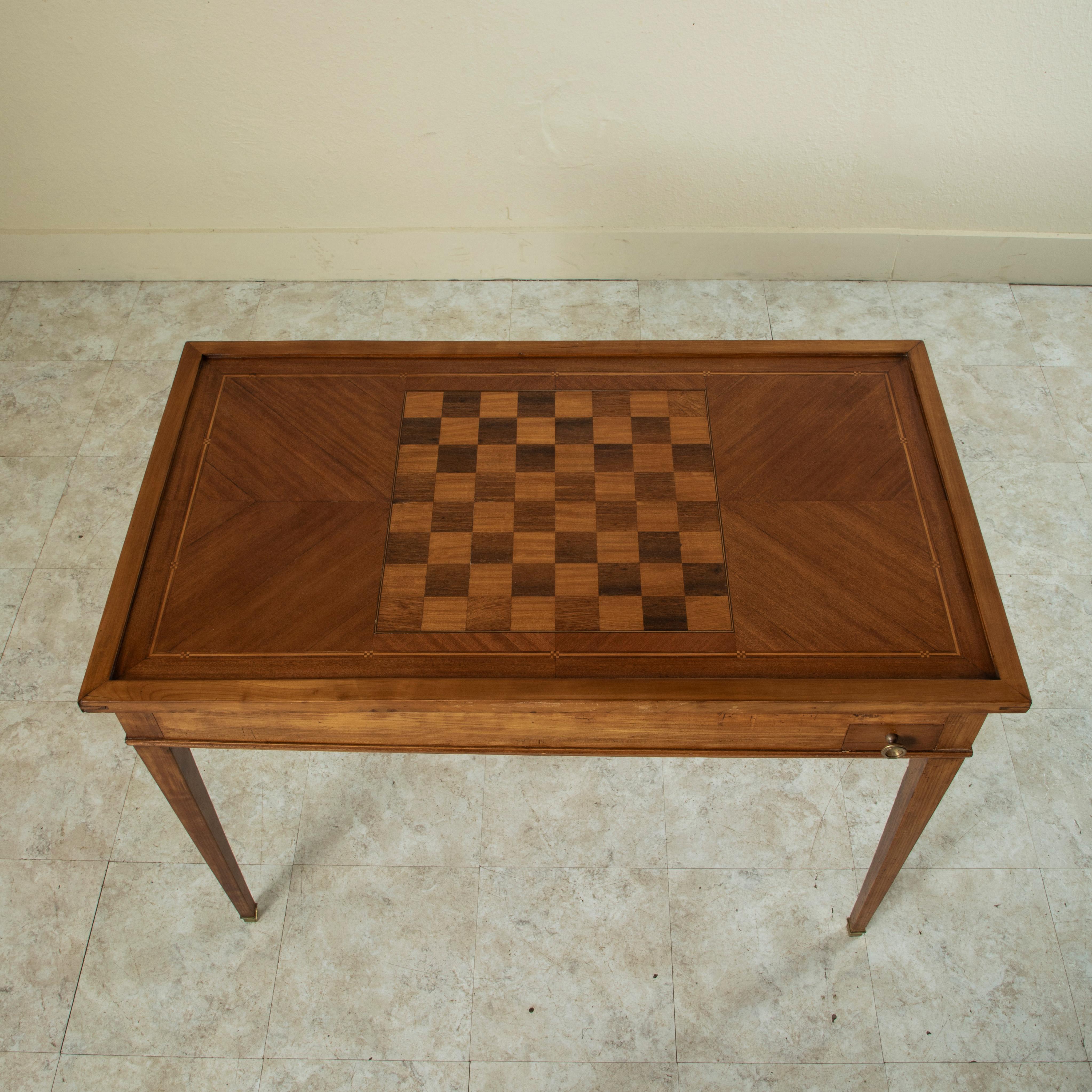 19th Century French Directoire Style Walnut Game Table, Chess, Backgammon, Cards 5