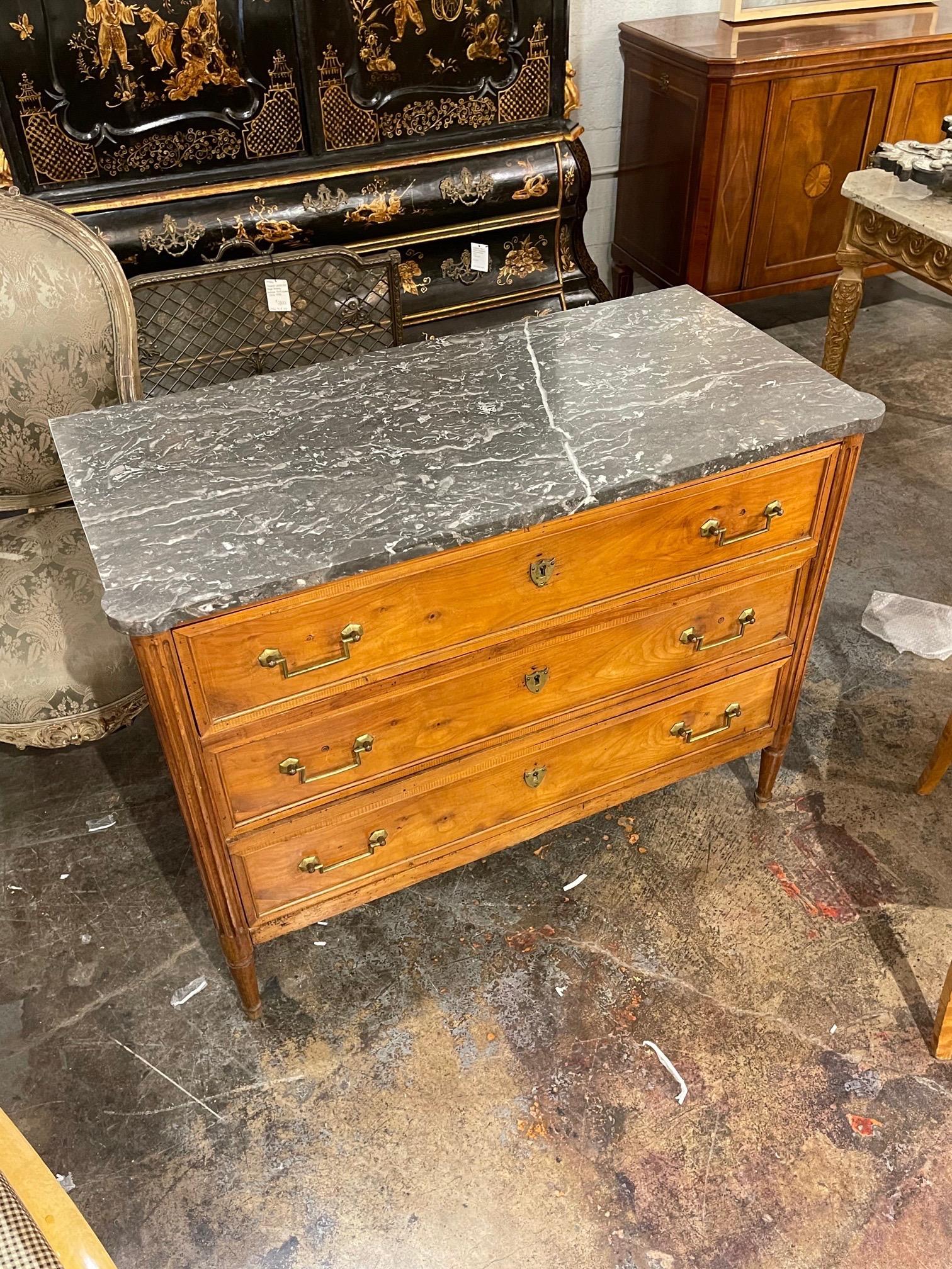 19th Century French Directoire Walnut Commode with Marble Top In Good Condition In Dallas, TX