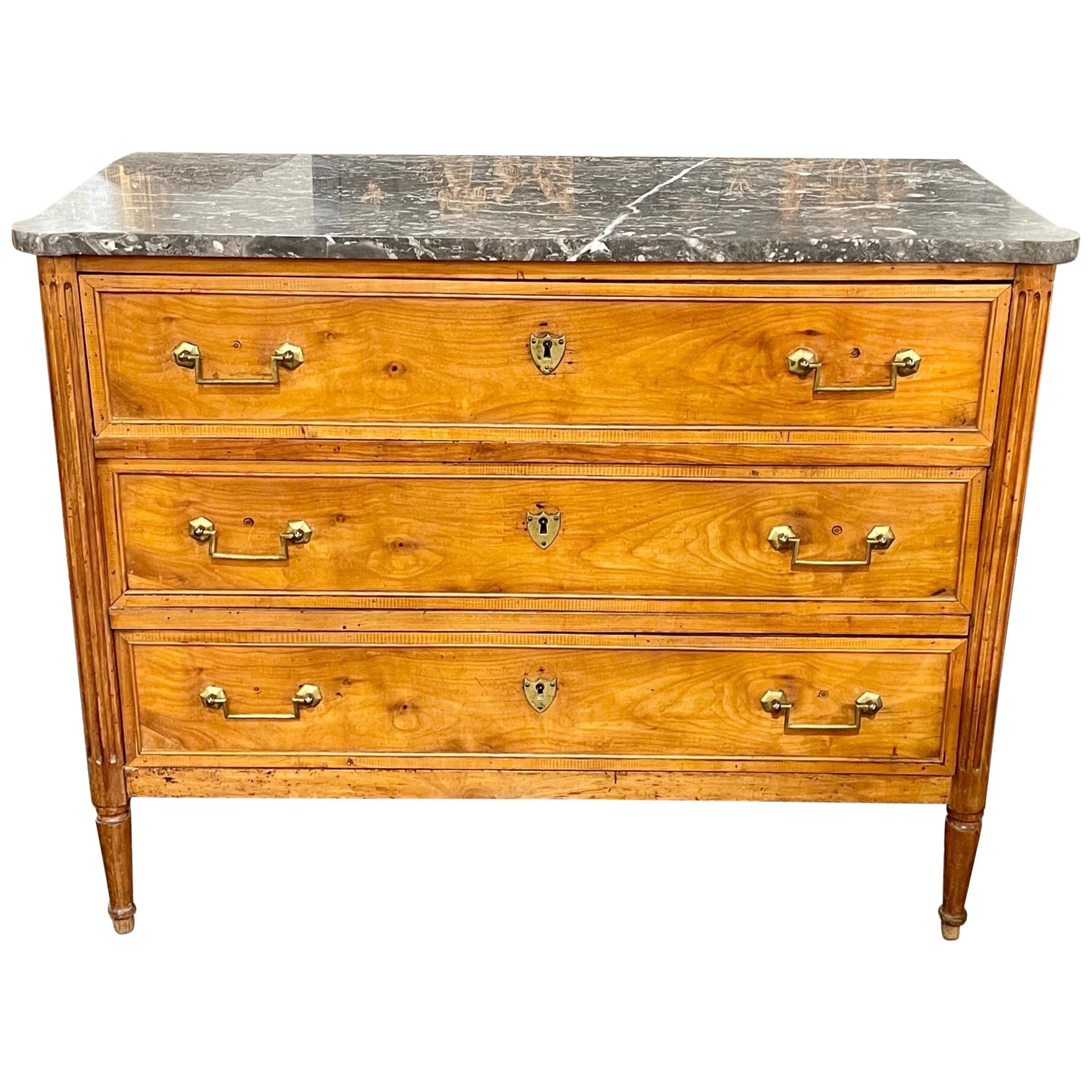 19th Century French Directoire Walnut Commode with Marble Top