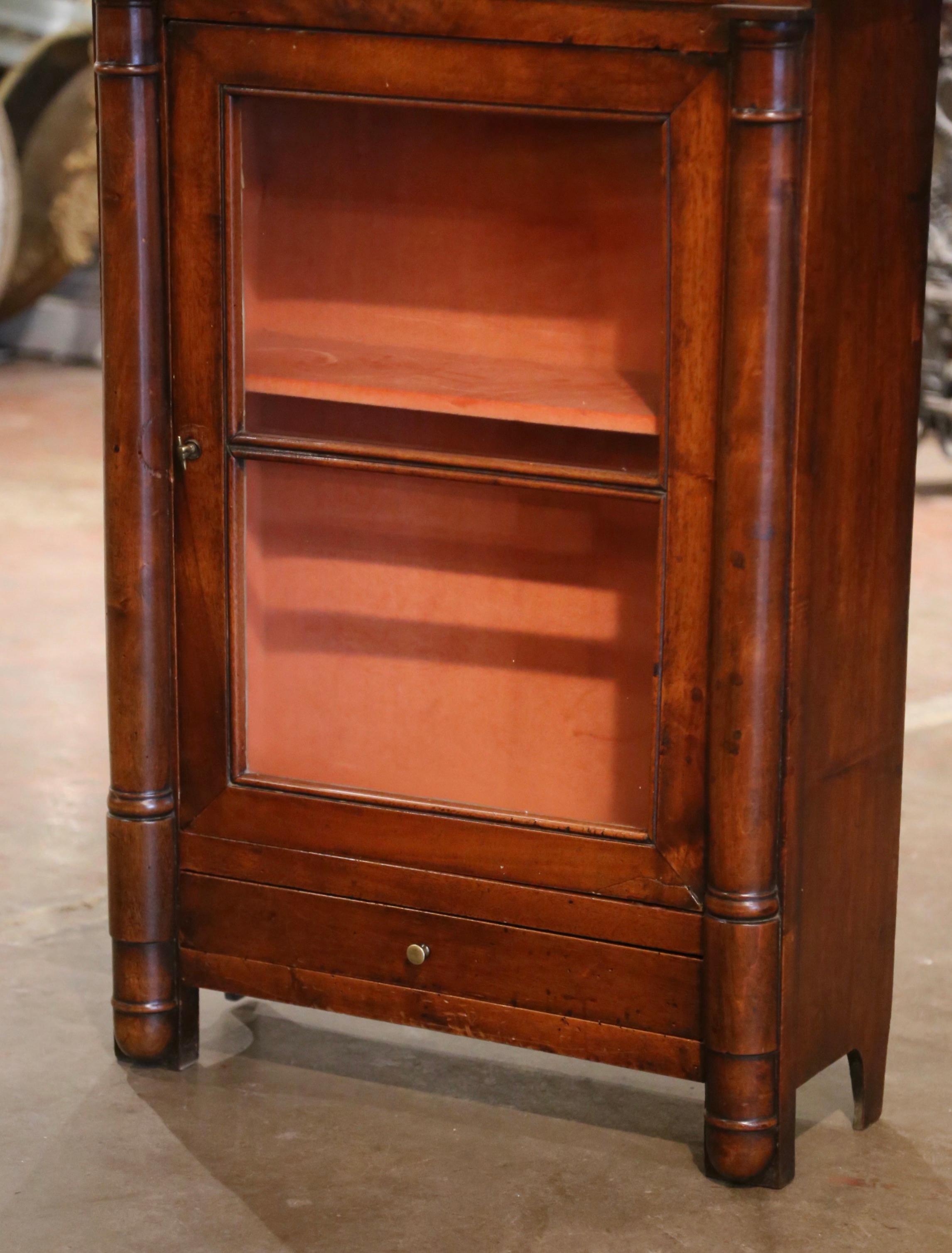 19th Century French Directoire Walnut Wall Vitrine with Glass Door and Drawer For Sale 1