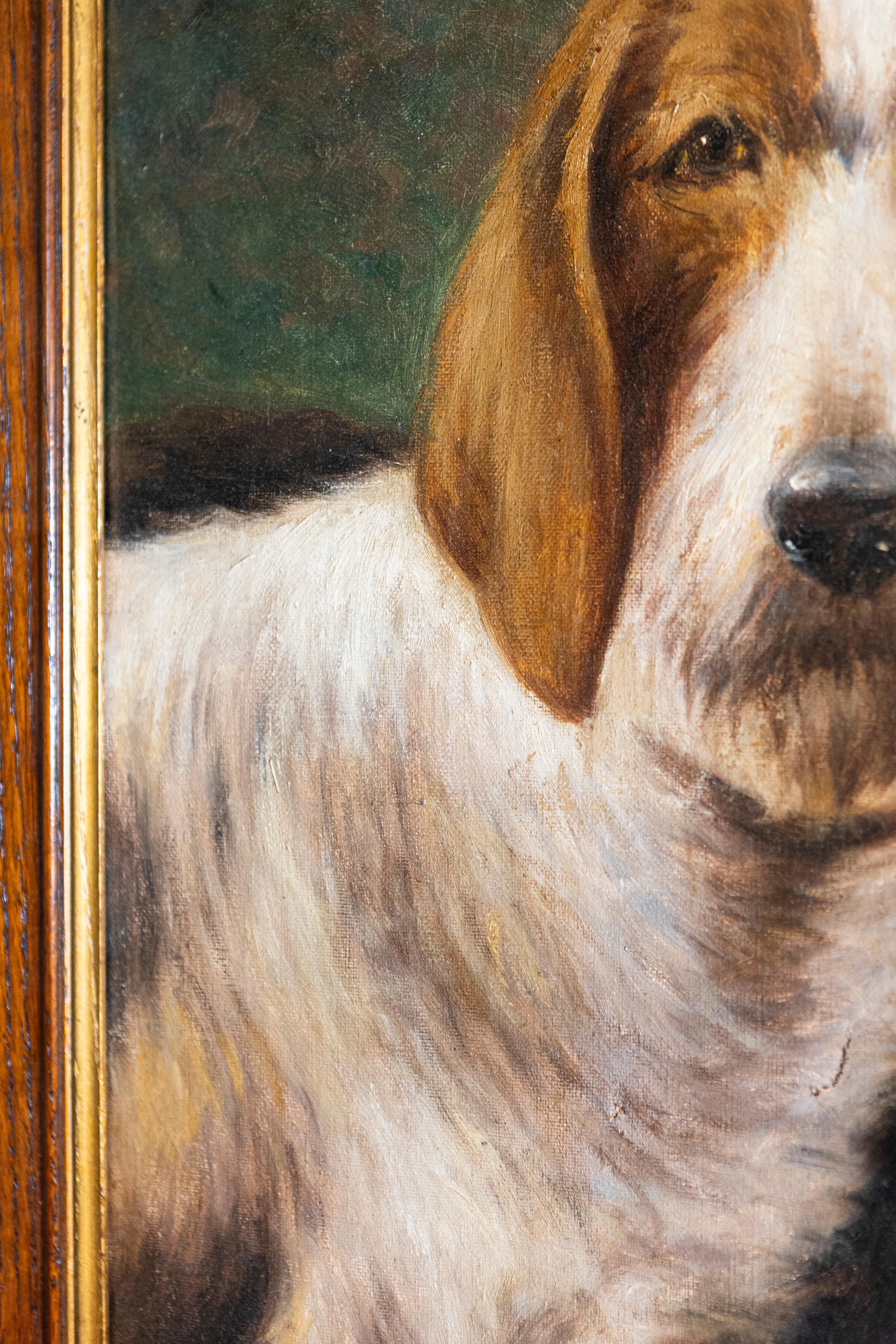 Oiled 19th Century French Dog Painting For Sale