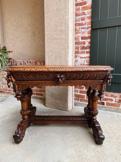 19th century French Dolphin Table Writing Desk Carved Oak Renaissance Gothic