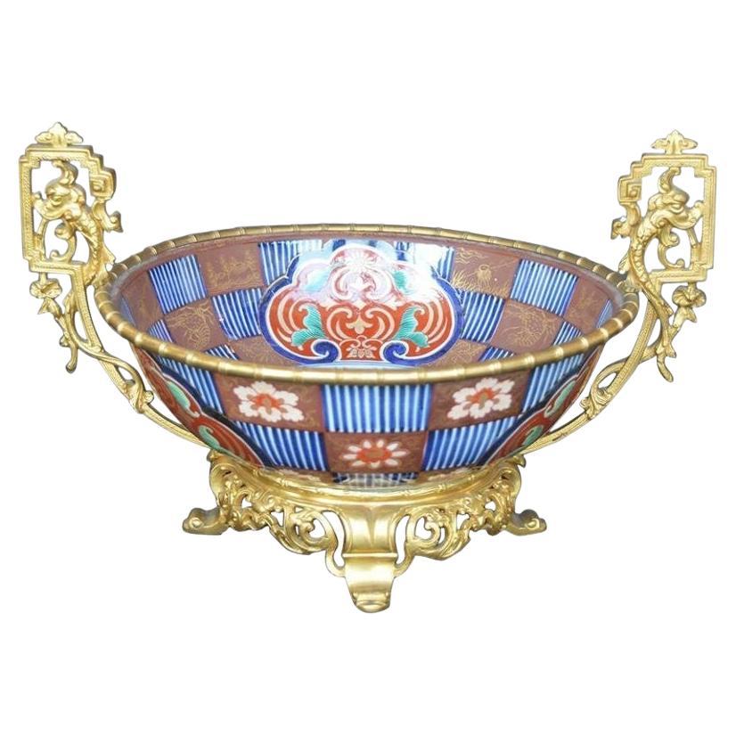 19th Century French Dore Bronze and Imari Porcelain For Sale