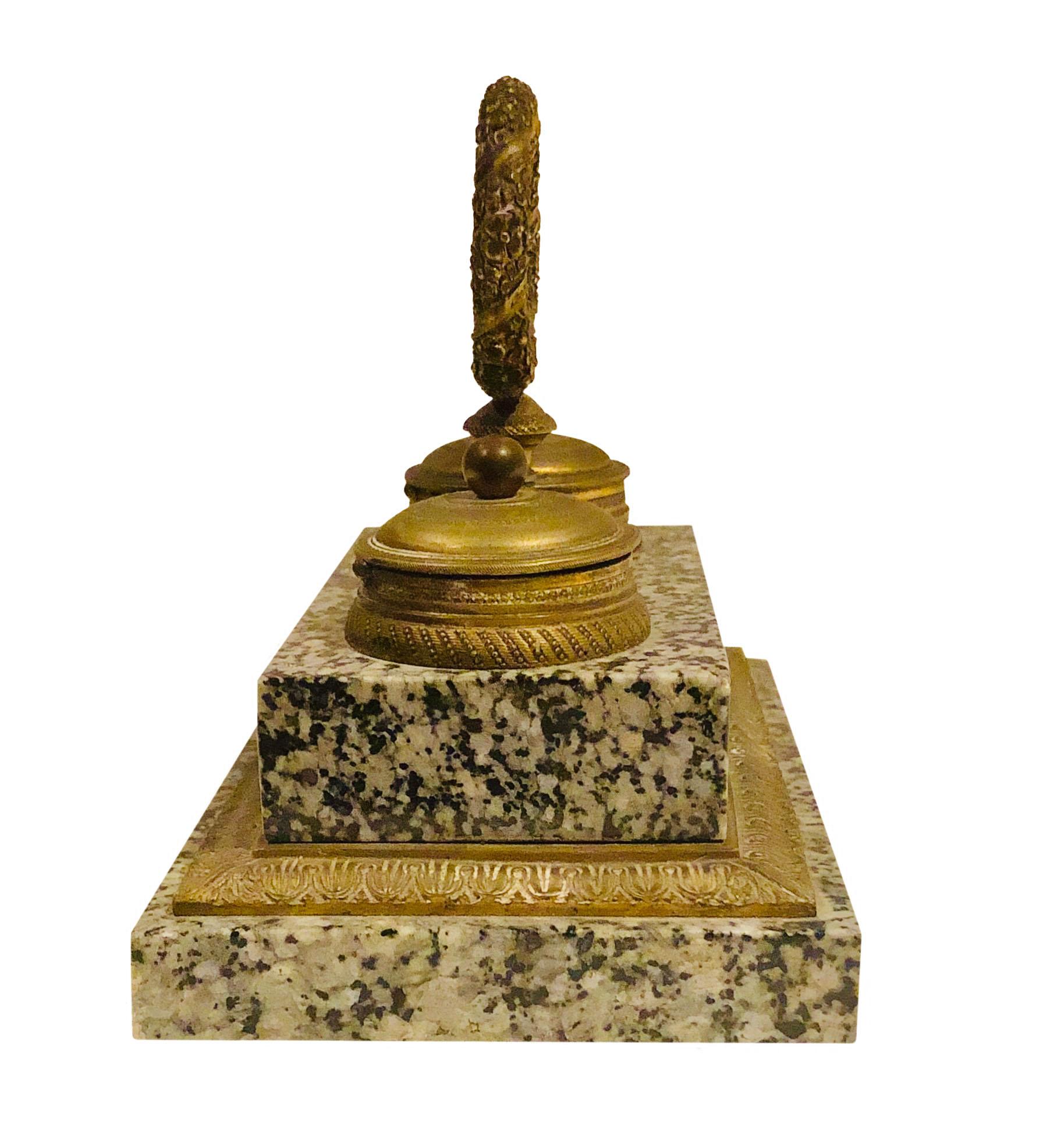 Late 19th Century 19th Century French Doré Bronze and Marble Inkwell For Sale