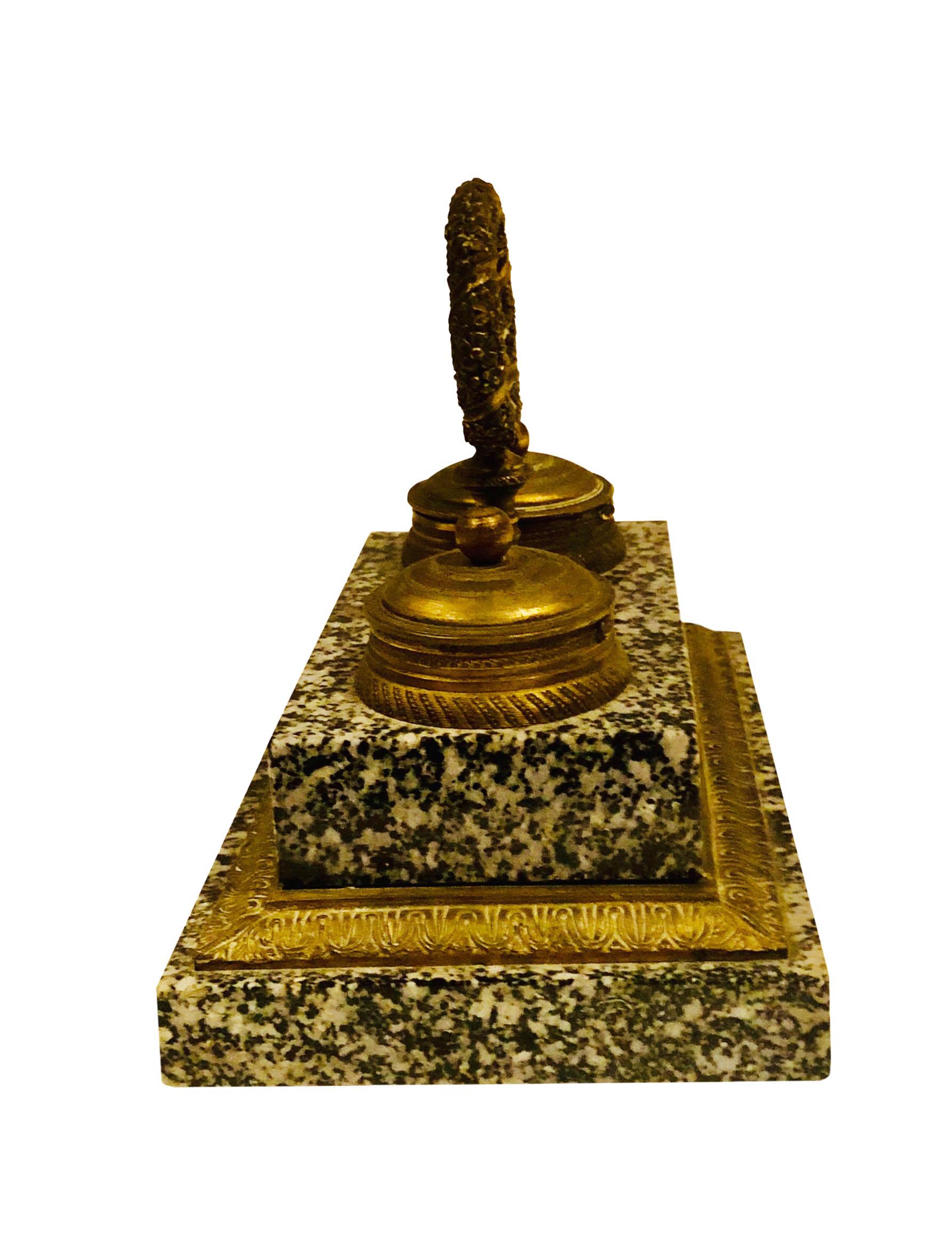 19th Century French Doré Bronze and Marble Inkwell For Sale 2