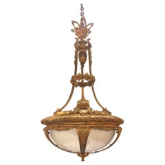 19th Century French Doré Bronze and White Glass Louis XV Style Chandelier