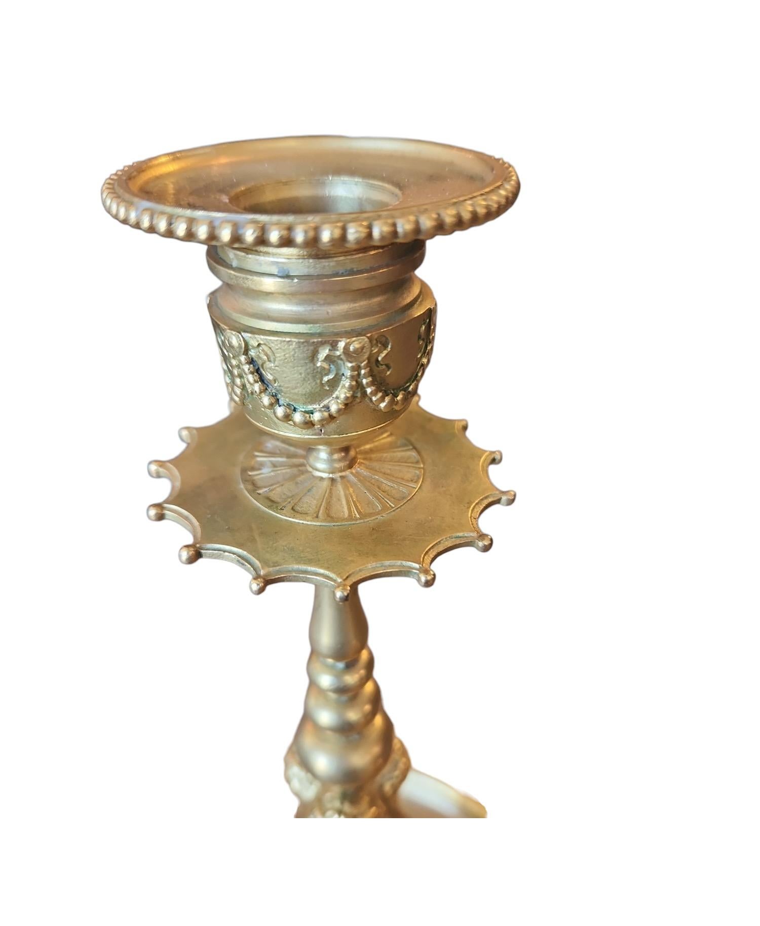 Cast 19th Century French Dore Bronze Candlesticks For Sale