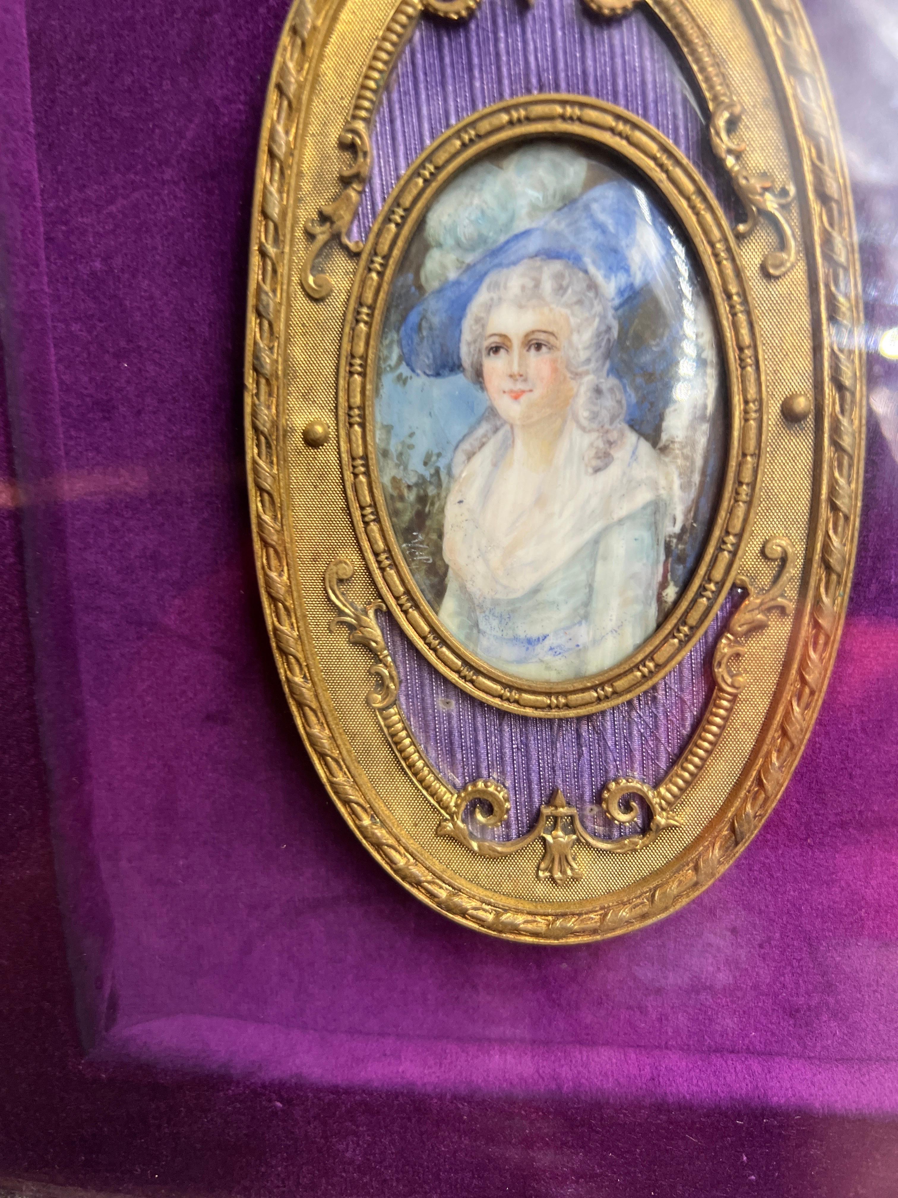 19th Century French D'ore Bronze Enameled Portrait of A Noble Lady For Sale 1