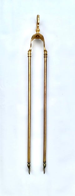 19th Century French Dore Bronze Louis XVI Style Fireplace Tongs Tool, Signed JN