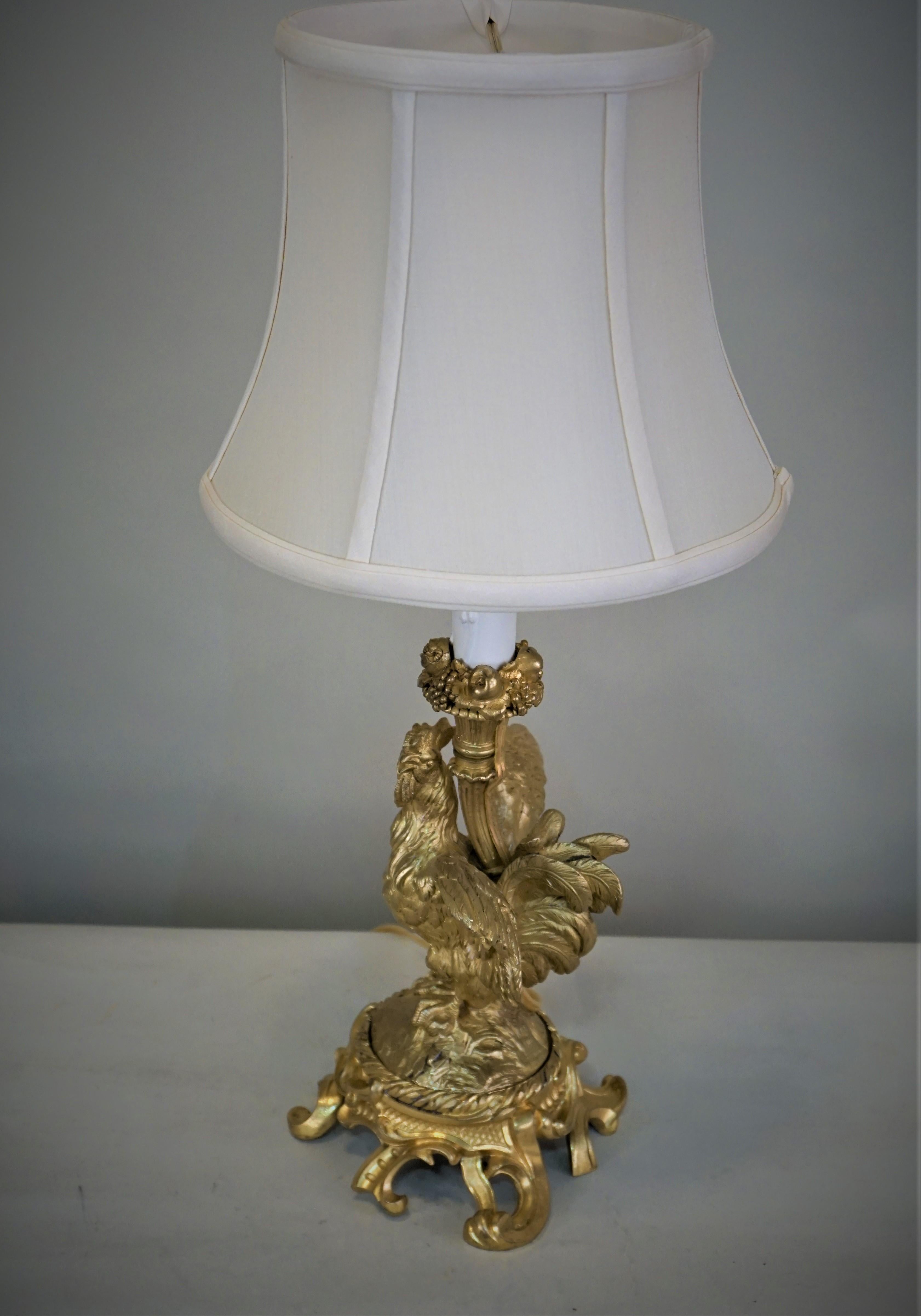 19th Century French Dore Bronze Roster Table Lamp 6