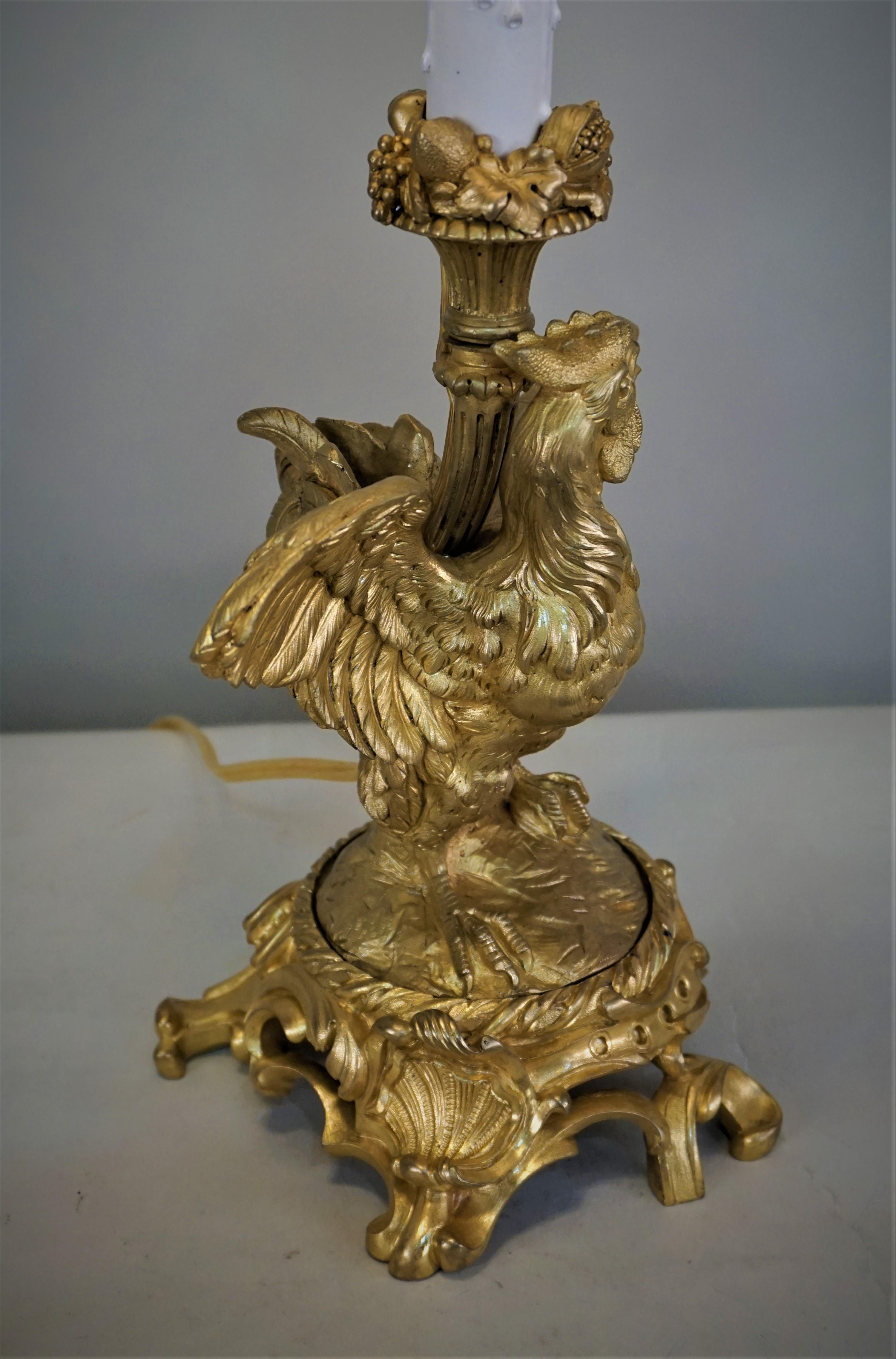 19th Century French Dore Bronze Roster Table Lamp In Good Condition In Fairfax, VA
