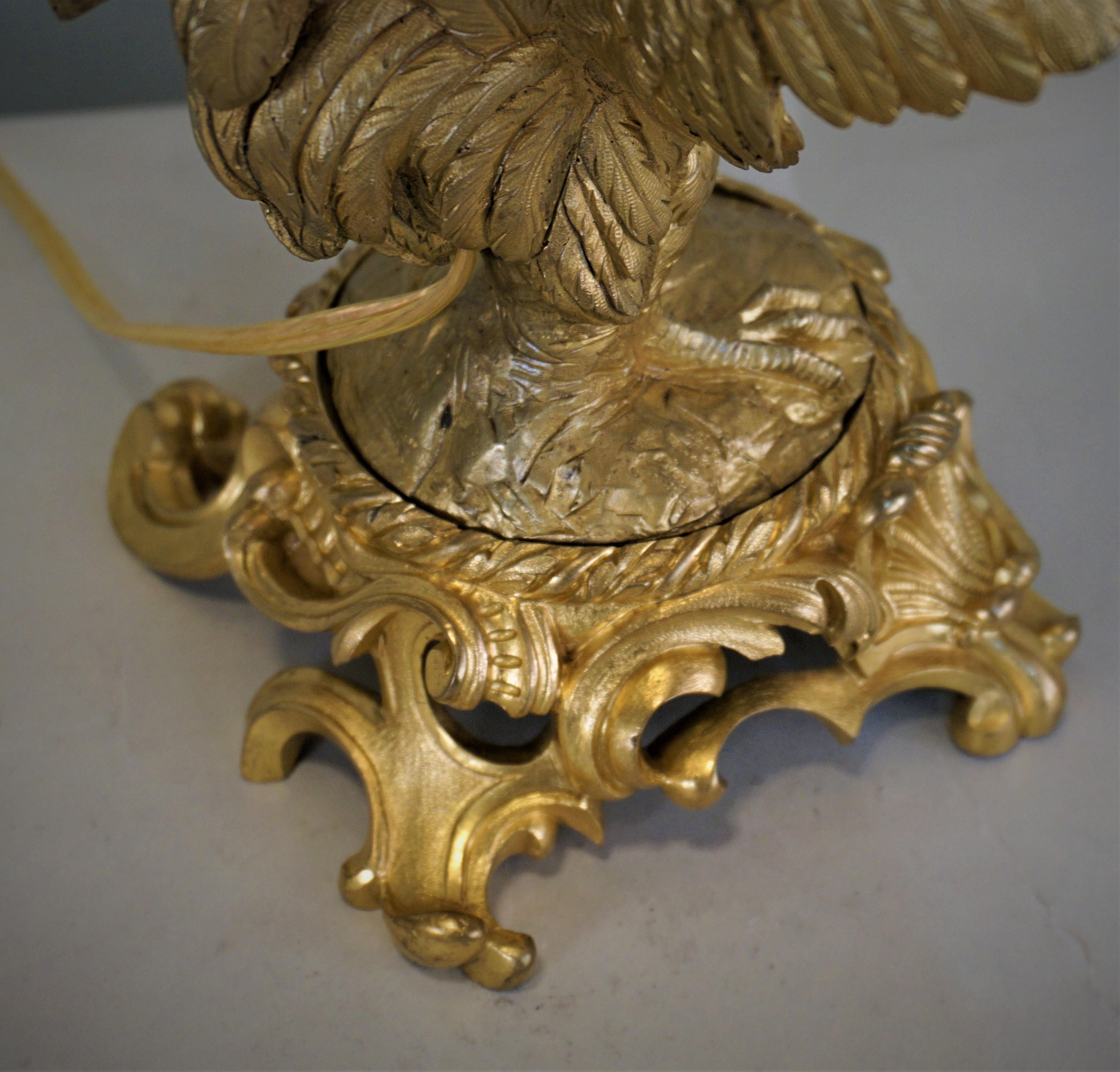 19th Century French Dore Bronze Roster Table Lamp 1