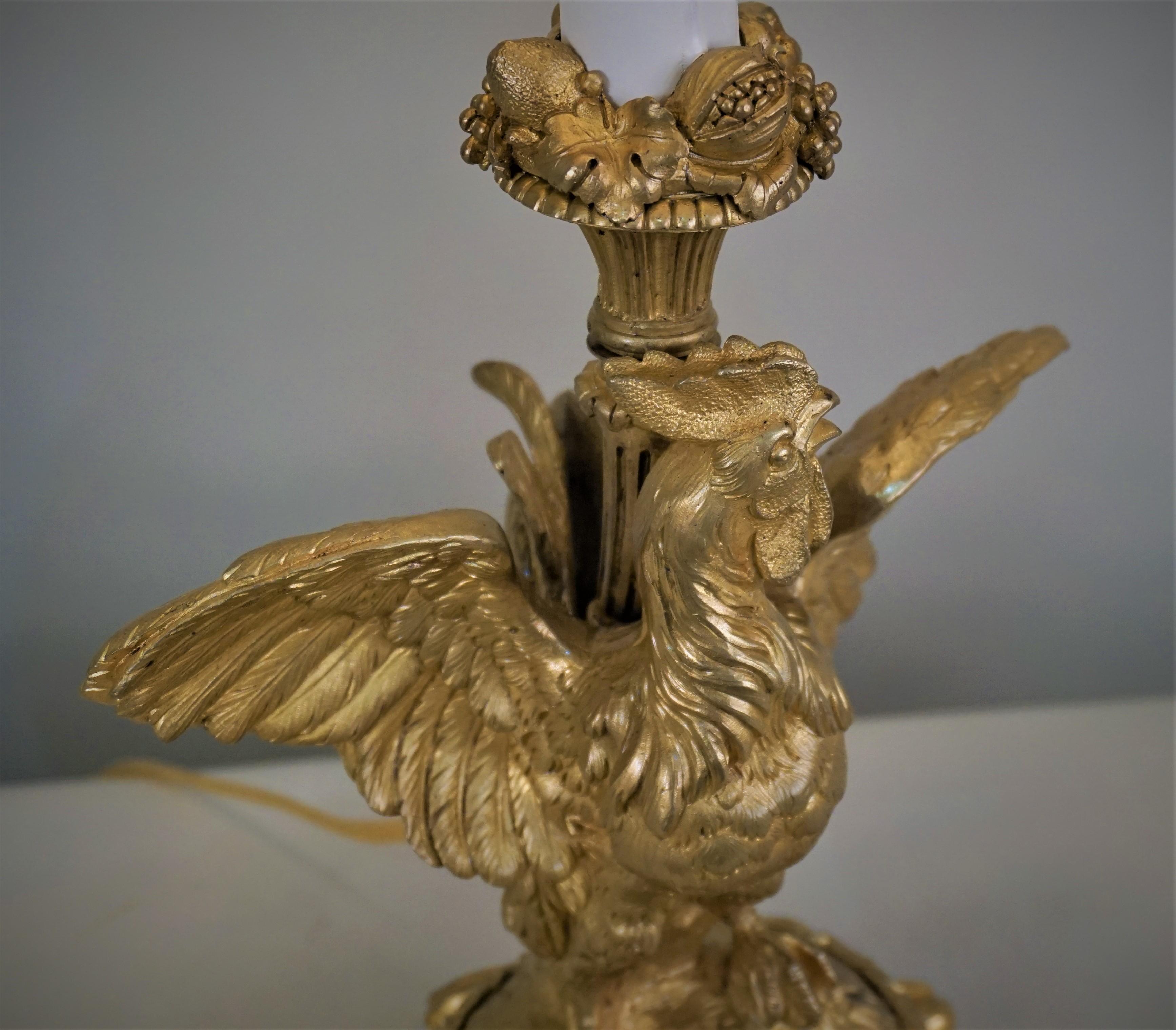 19th Century French Dore Bronze Roster Table Lamp 2